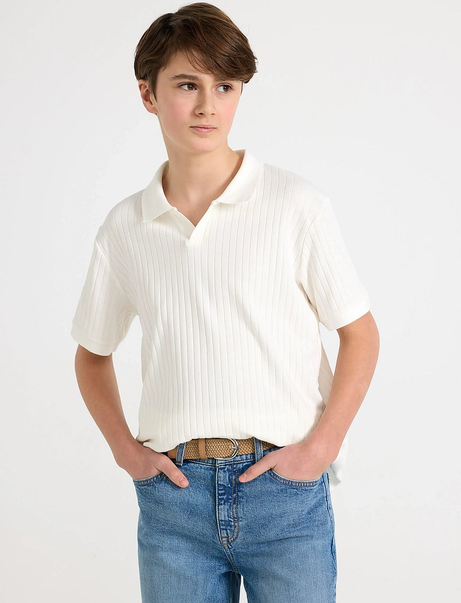 Lindex - Ribbed top with collar - polo marškinėliai trumpomis rankovėmis - off white - 0