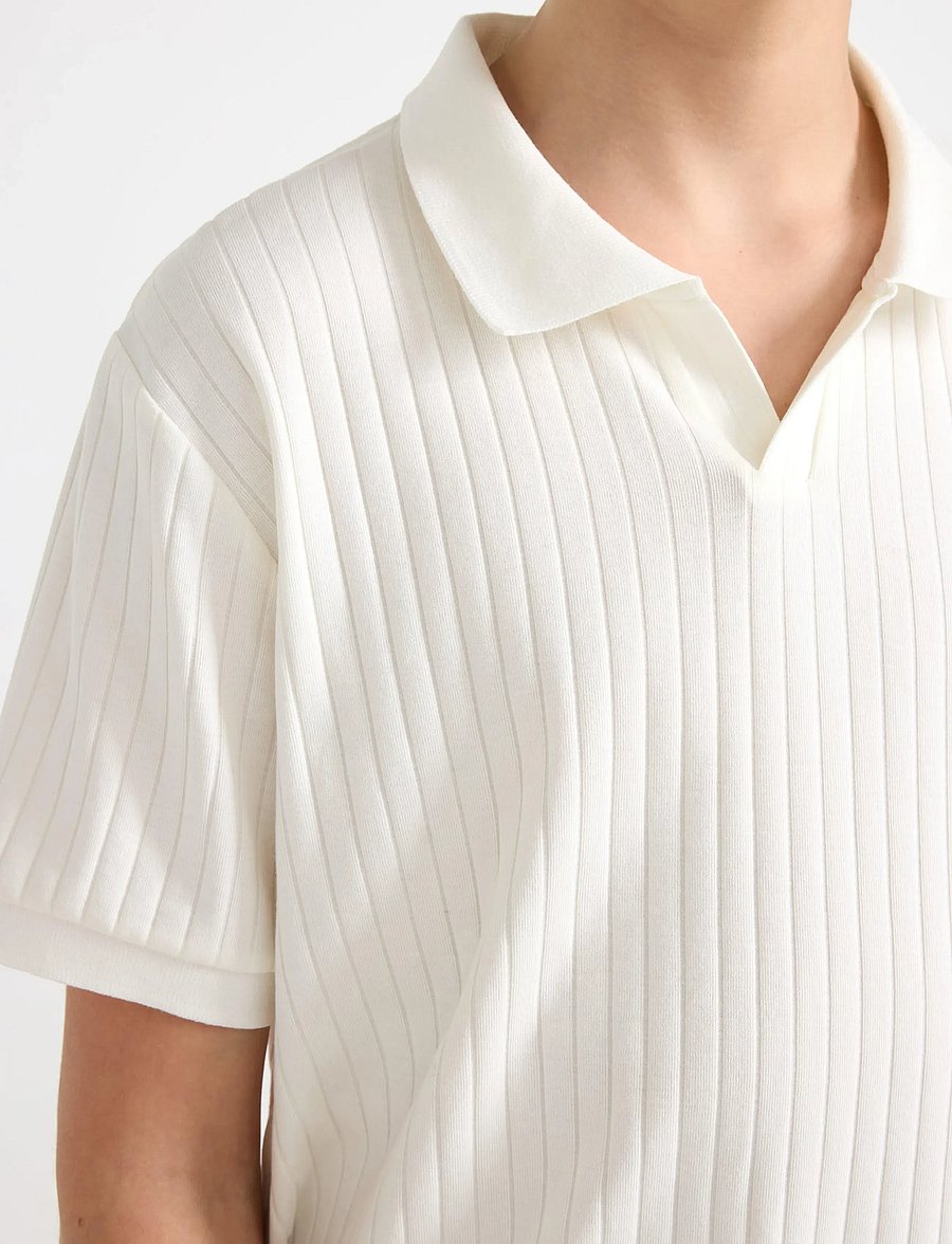 Lindex - Ribbed top with collar - polo marškinėliai trumpomis rankovėmis - off white - 4