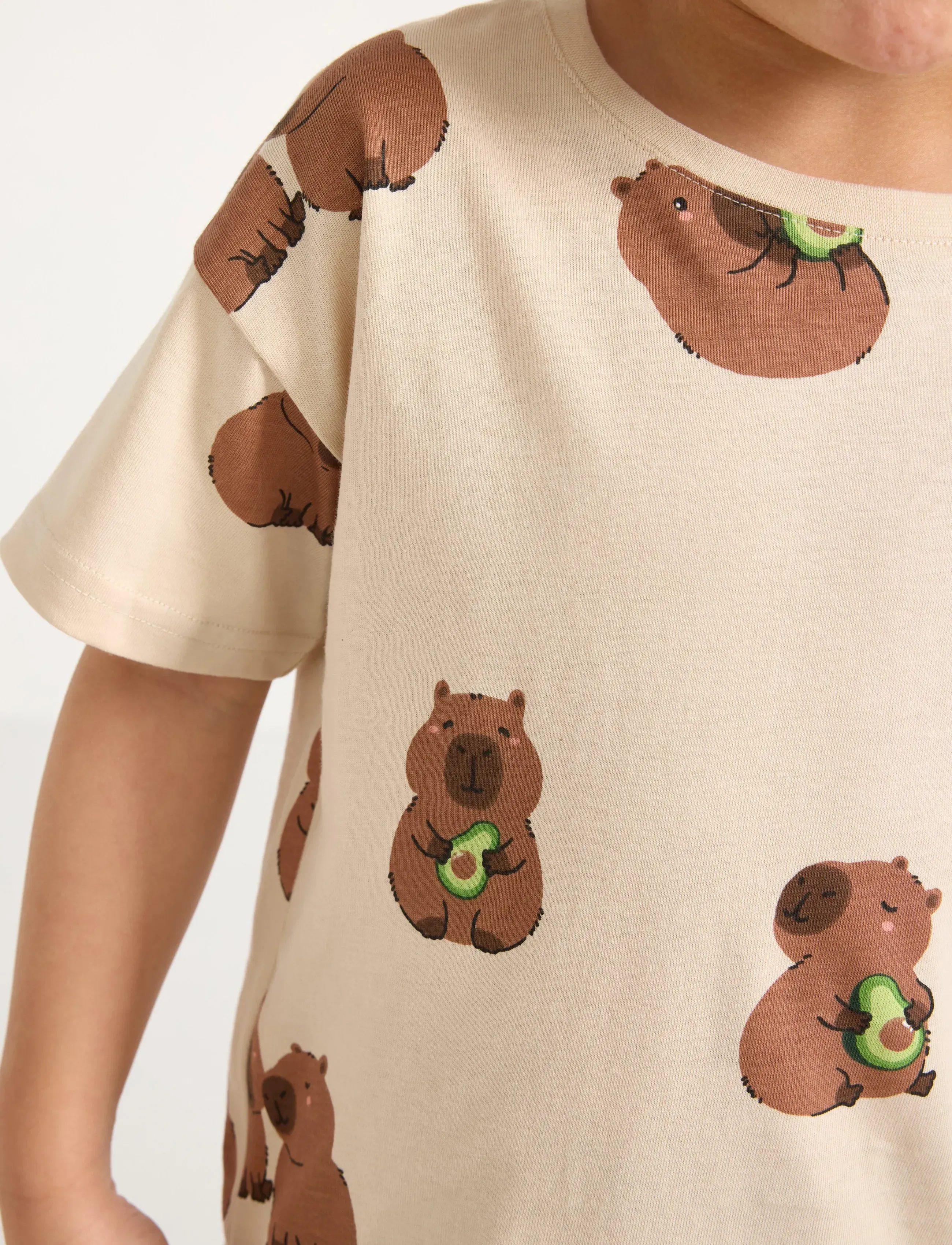 Lindex - Top SS Oversized Capybara - kurzärmelige - light beige - 4