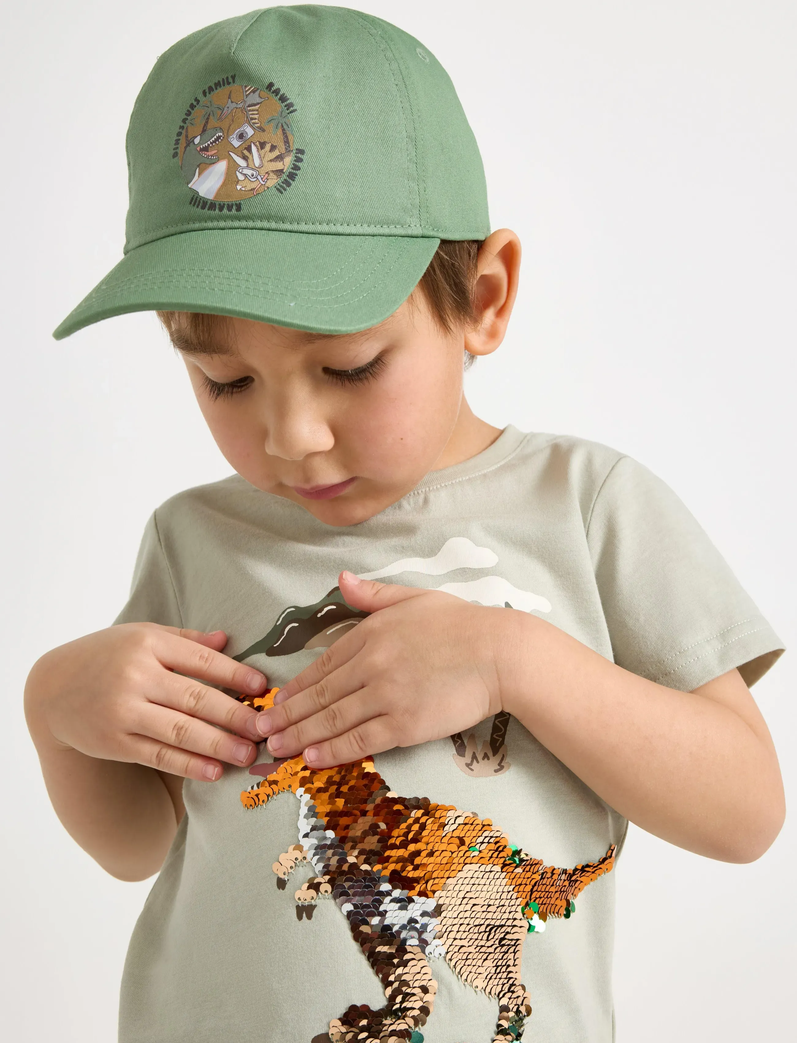 Lindex - Short-sleeved top with reversible sequins motif - light dusty green - 4