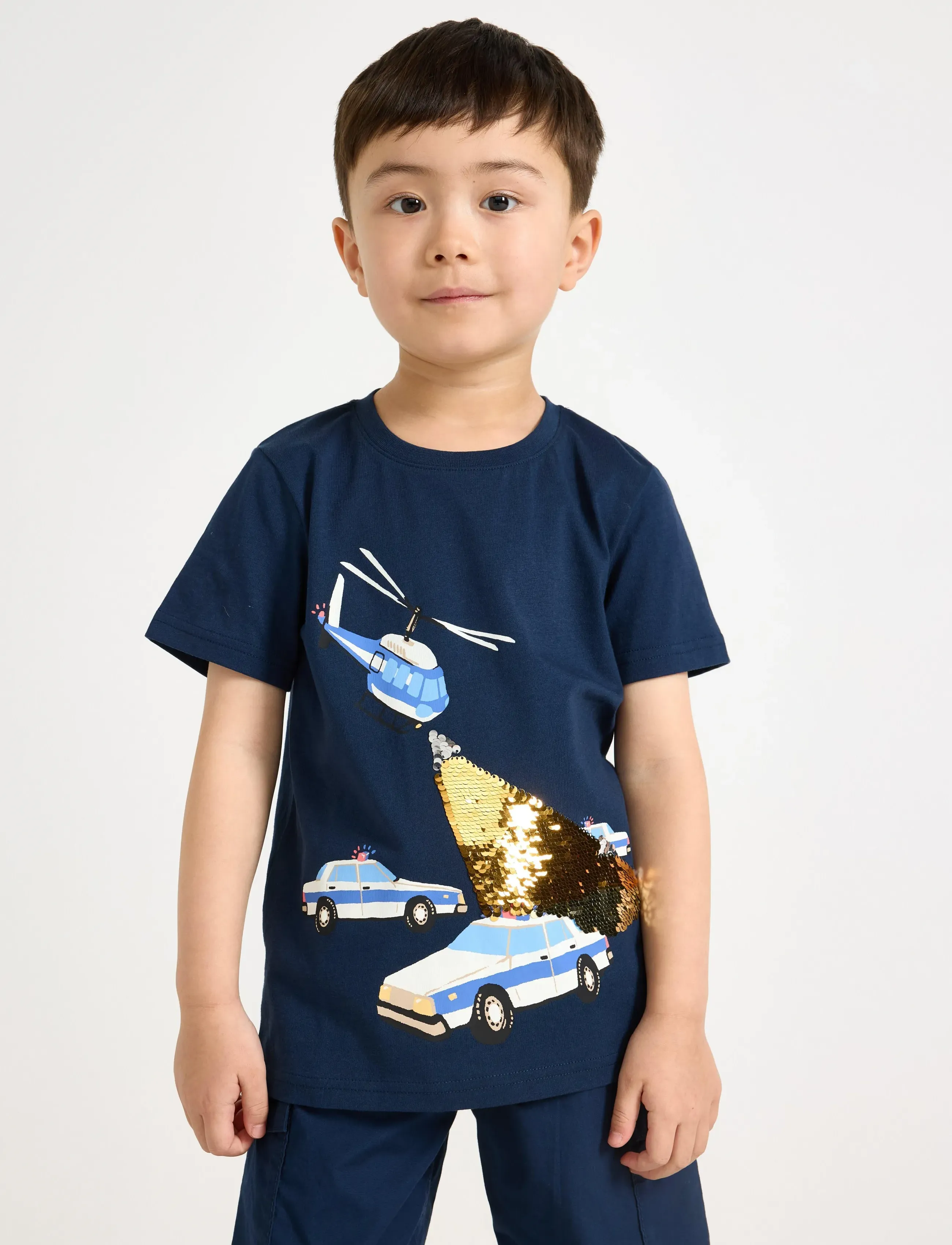 Lindex Top Ss Sos Flip Sequins, 122/128, Navy, T-Shirts > Kortærmede, Børn