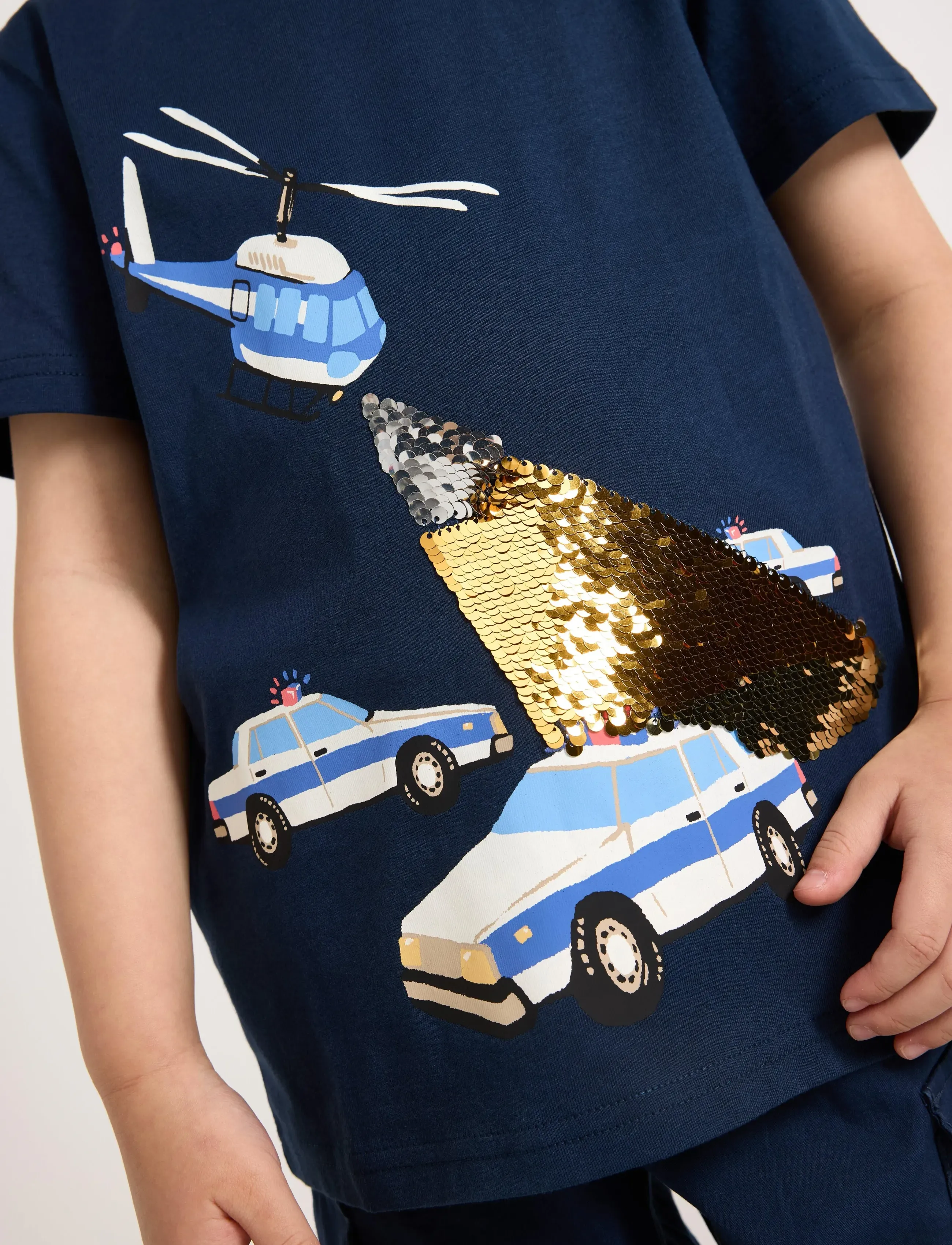 Lindex - Top SS SOS Flip sequins - t-shirts à manches courtes - dark blue - 4