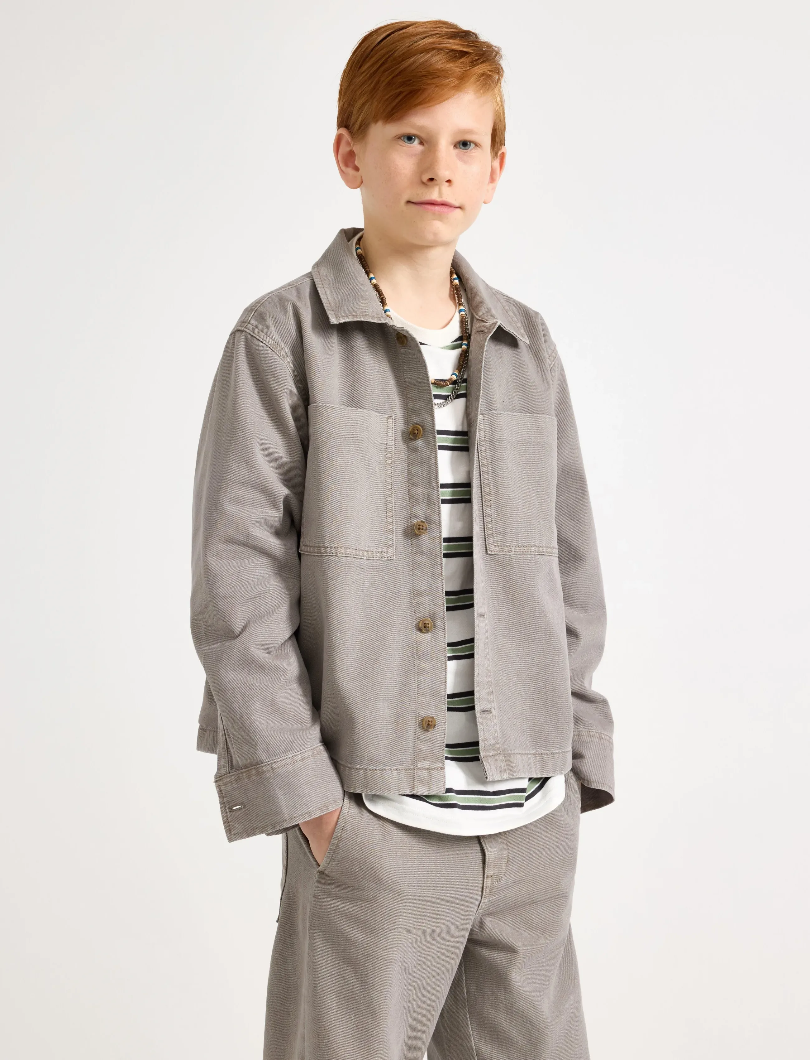 Lindex Overshirt In Cotton Twill, Børn, Overshirt, Kakigrøn, Str: 152