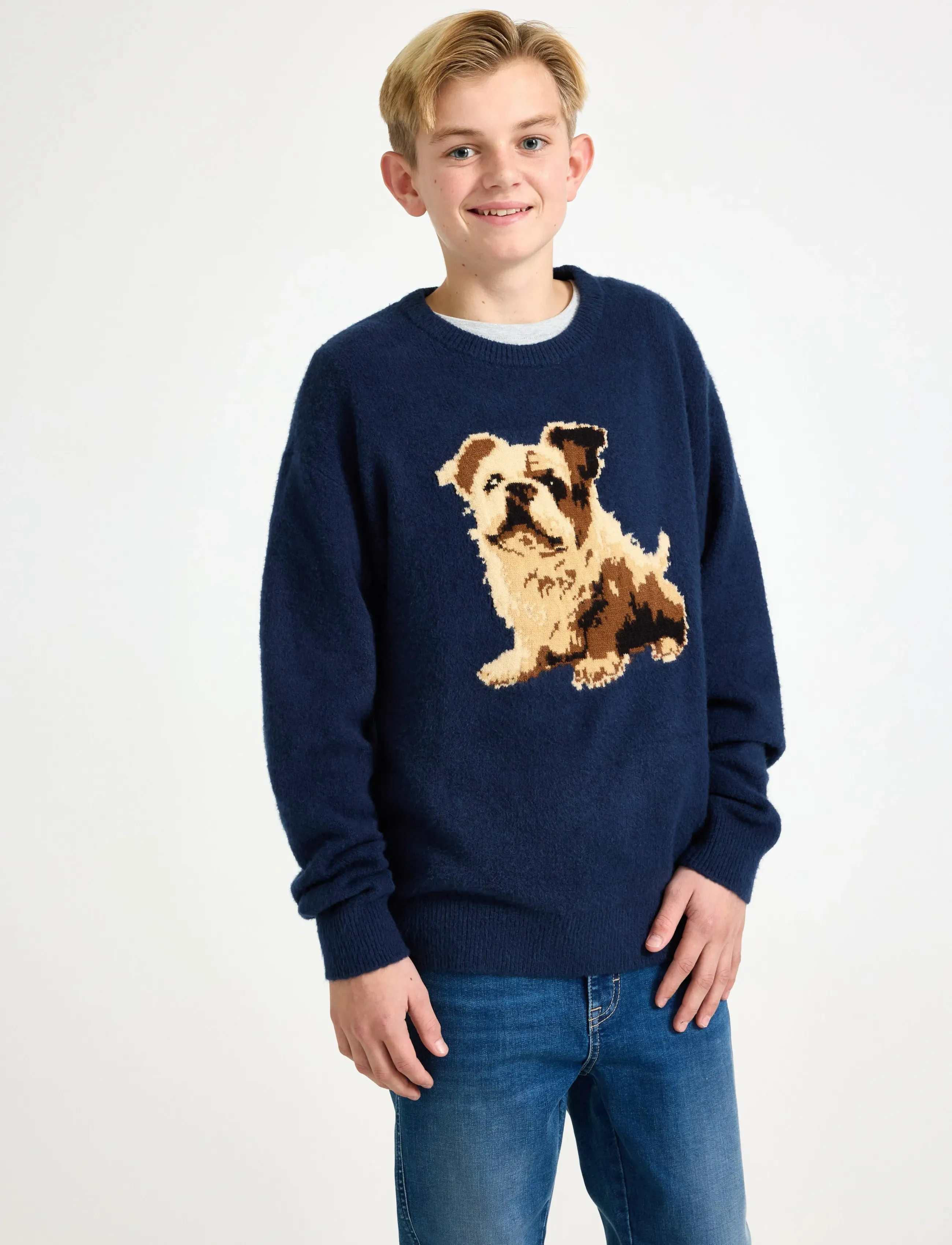 Lindex Stickad Tröja, 128, Blue, Strik > Pullovere, Børn
