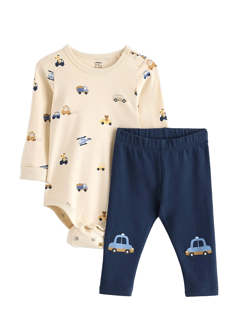 Lindex - Set Body leggings cars at knee - sets mit body - light beige - 0