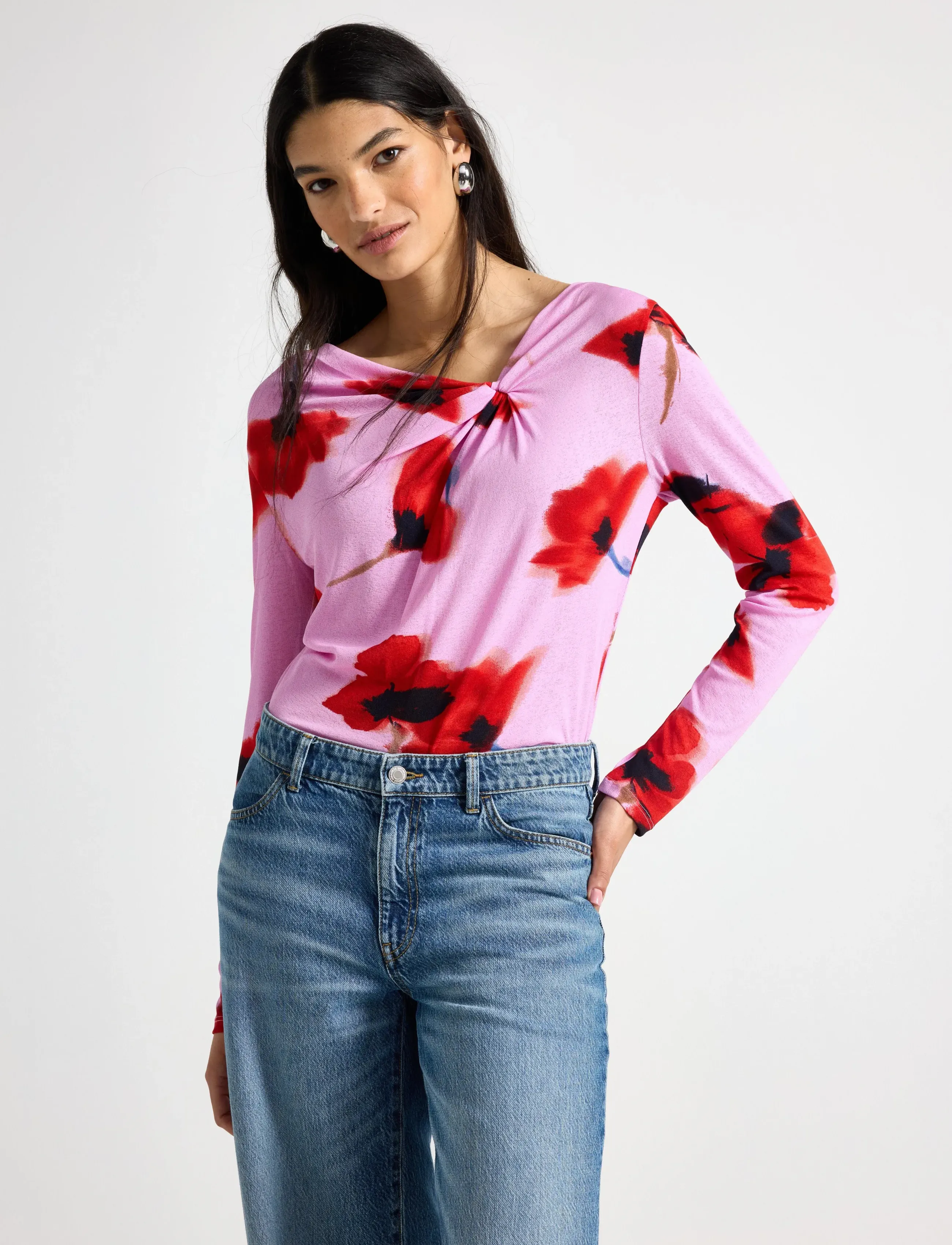 Lindex Top Simonetta, Kvinder, Snoet Hals Langærmet Top, Pink, Str: XL