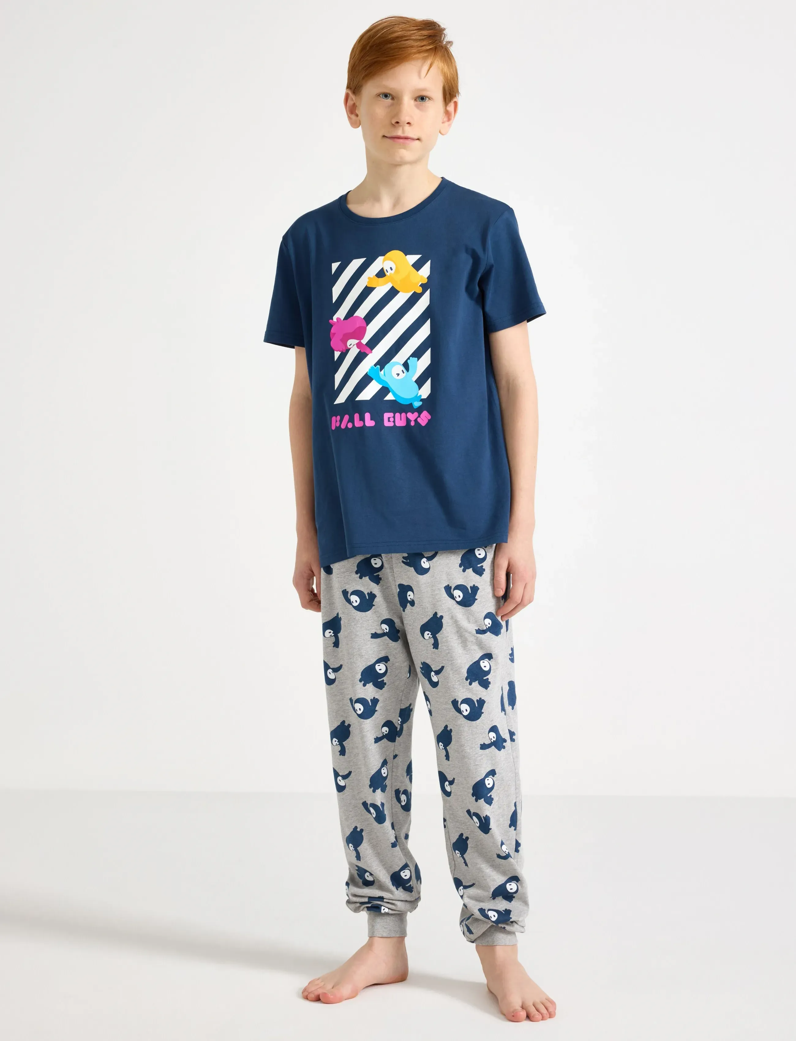 Lindex Fall Guys Pyjama Set, 128, Pyjamas, Marineblau - Sets, Kinder