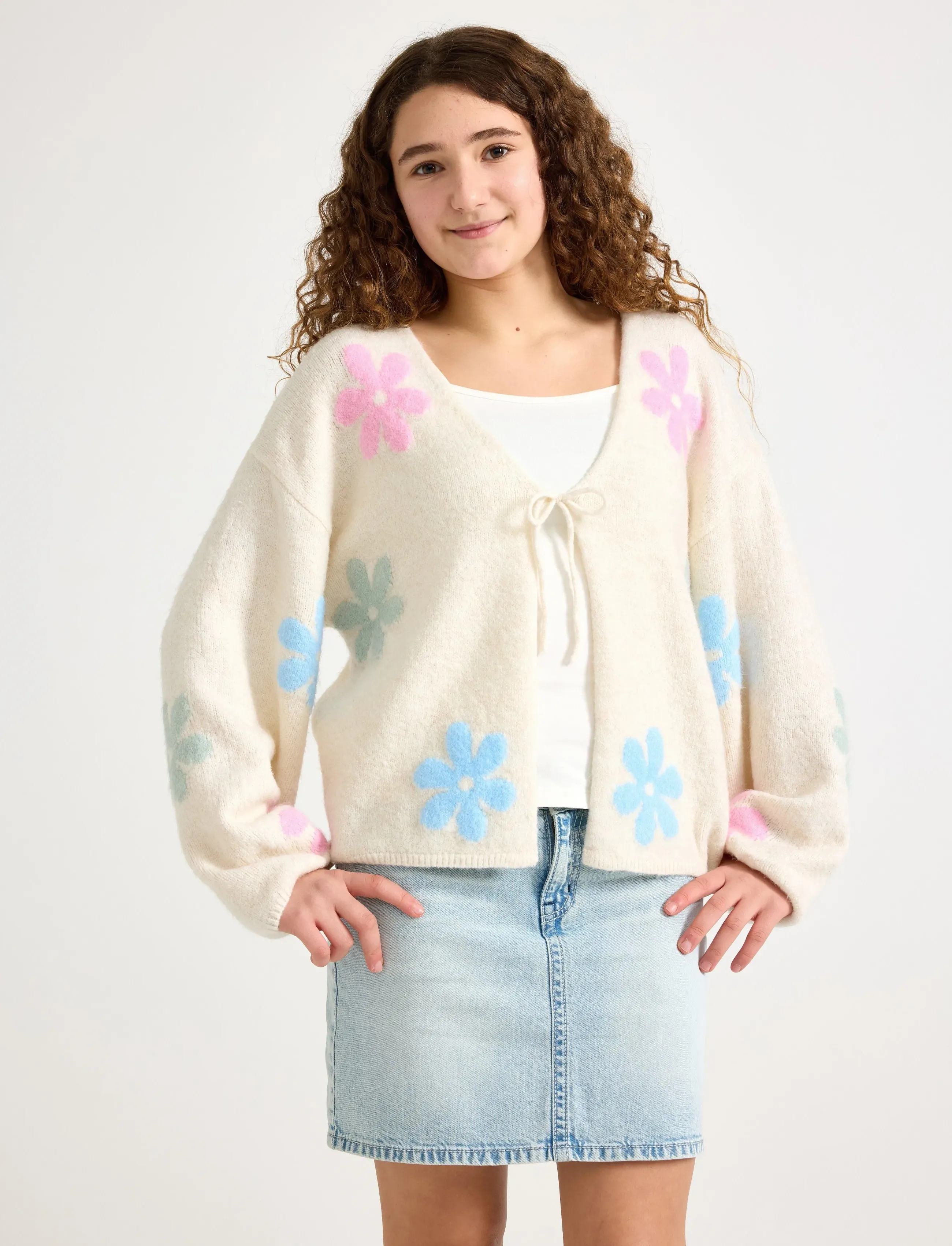 Lindex Cardigan flower - Yläosat - LIGHT BEIGE MELANGE / cream