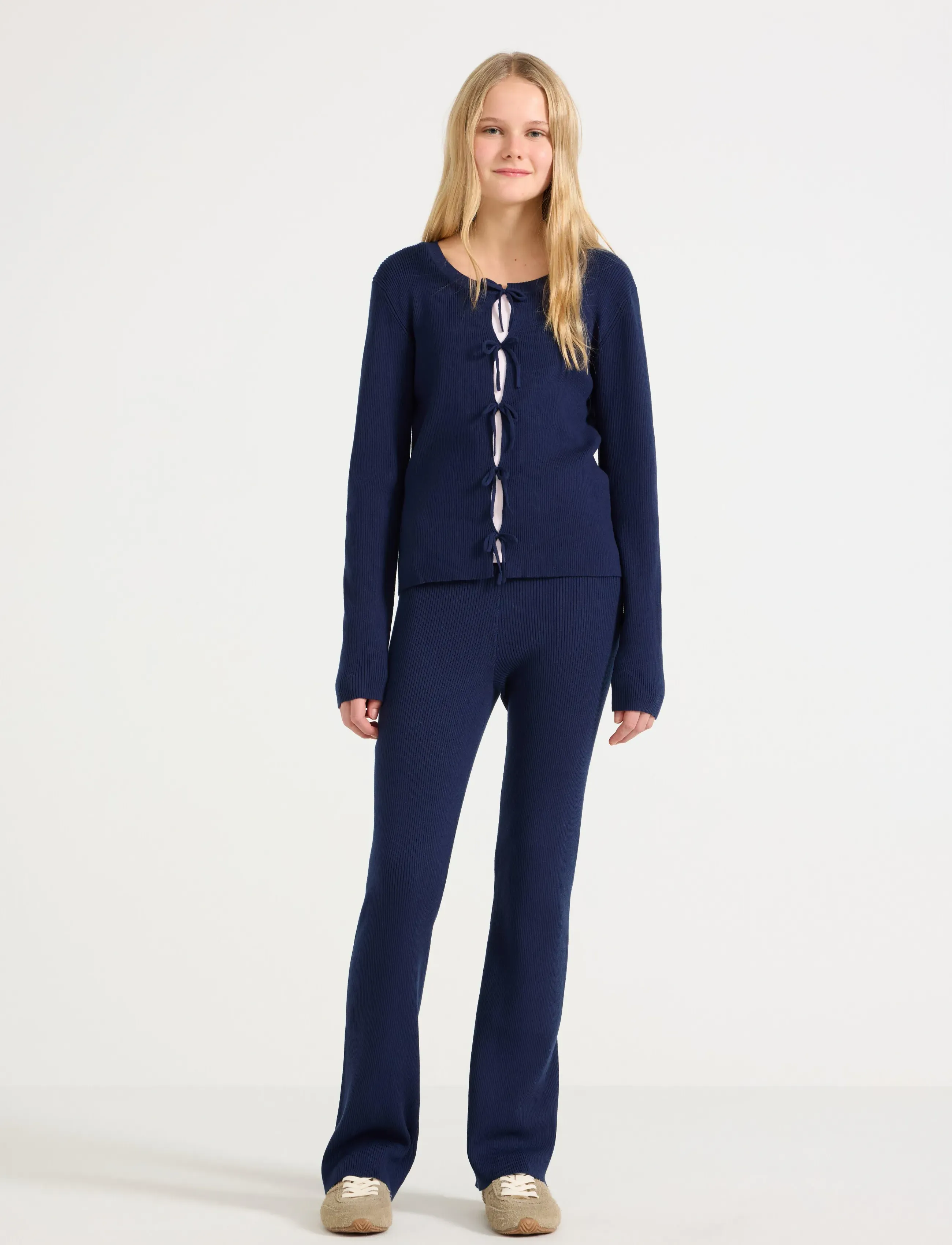 Lindex Trousers Knitted Rib, 158, Navy, Underdele > Bukser, Børn