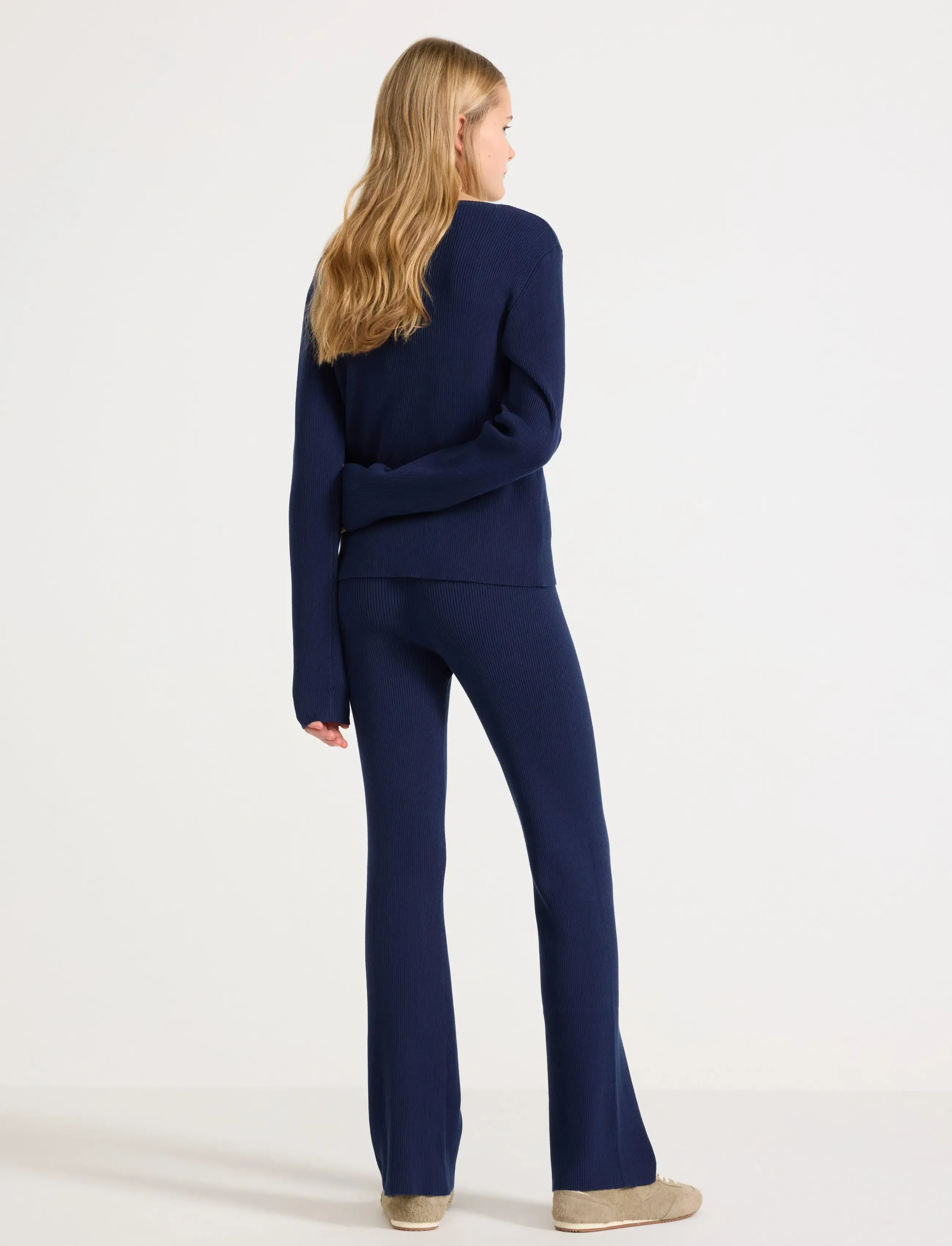 Lindex - Trousers knitted rib - byxor - dark blue - 3