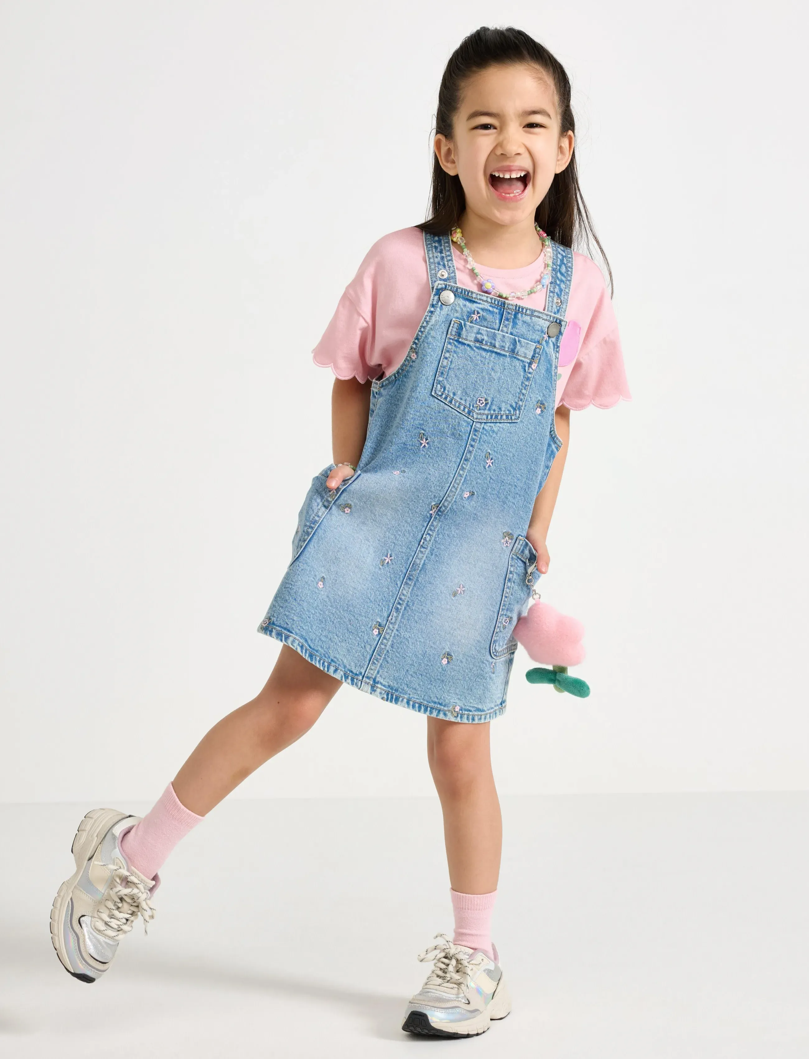 Lindex Dungaree dress denim AO embrid - Hängselklänningar - LIGHT DENIM / blue