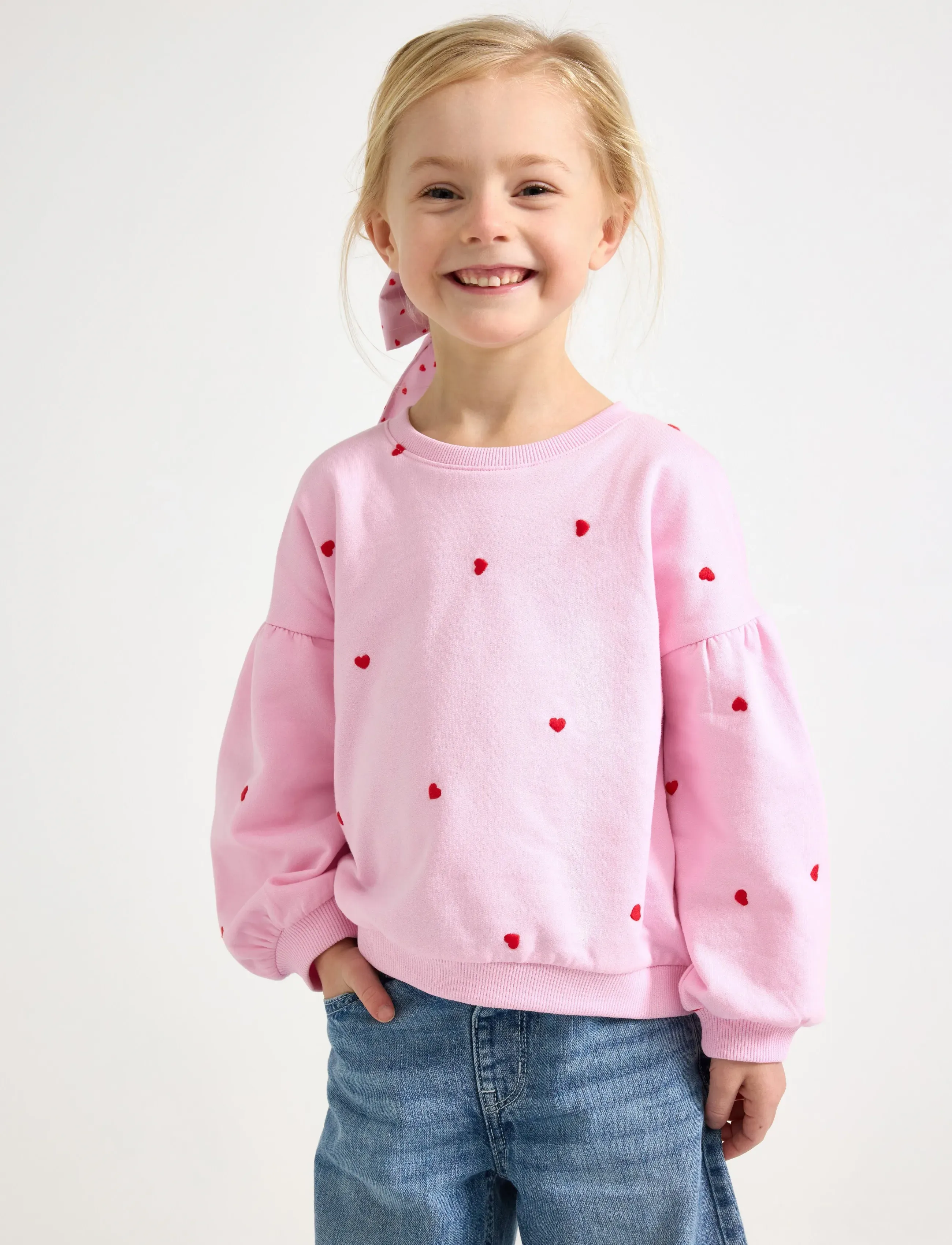 Lindex Sweater cropped embroidery hea - Sweatshirts - LIGHT PINK / pink/rose