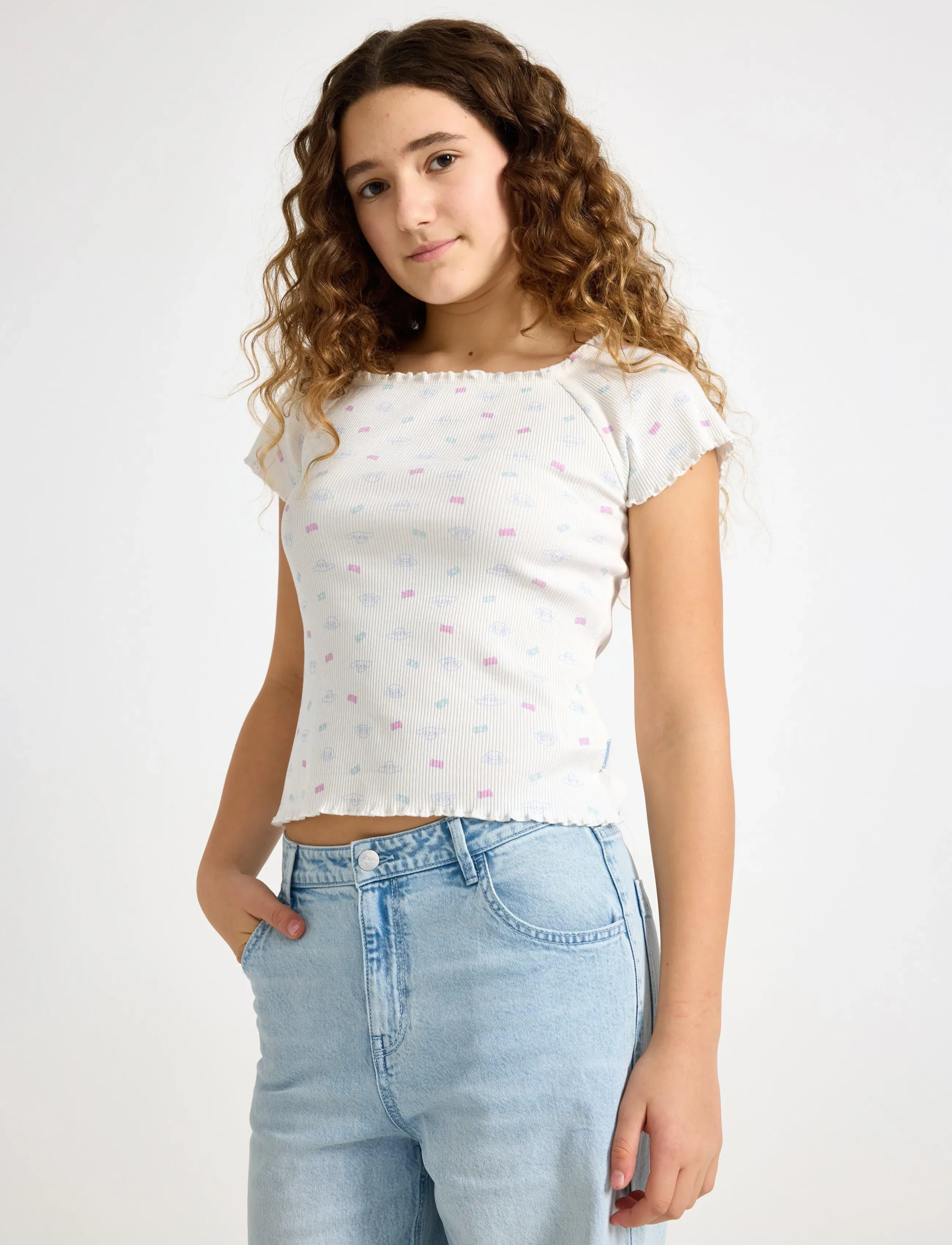 Lindex Top rib cinnamoroll - Lyhythihaiset t-paidat - LIGHT DUSTY WHITE / white