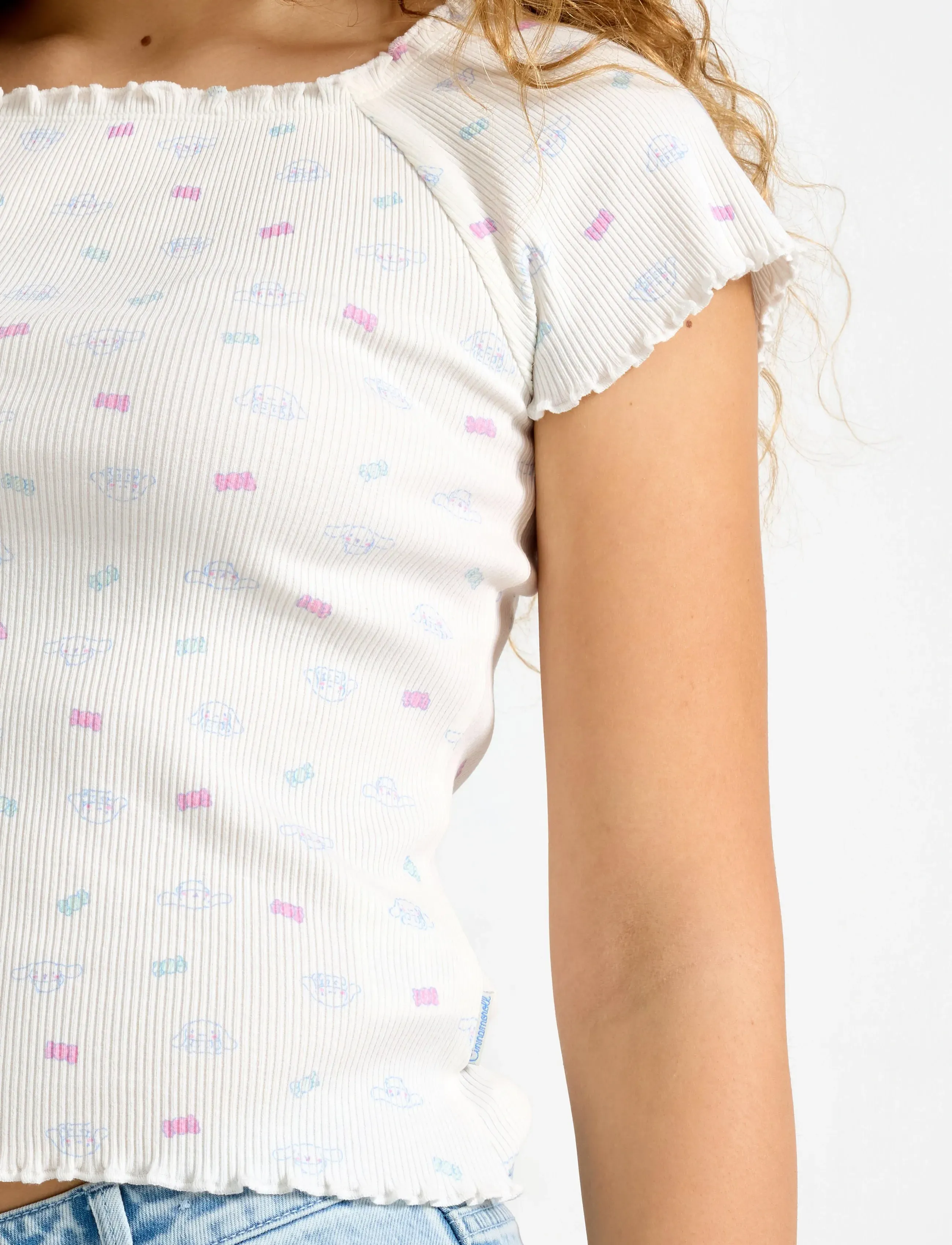 Lindex - Top rib cinnamoroll - korte mouwen - light dusty white - 4