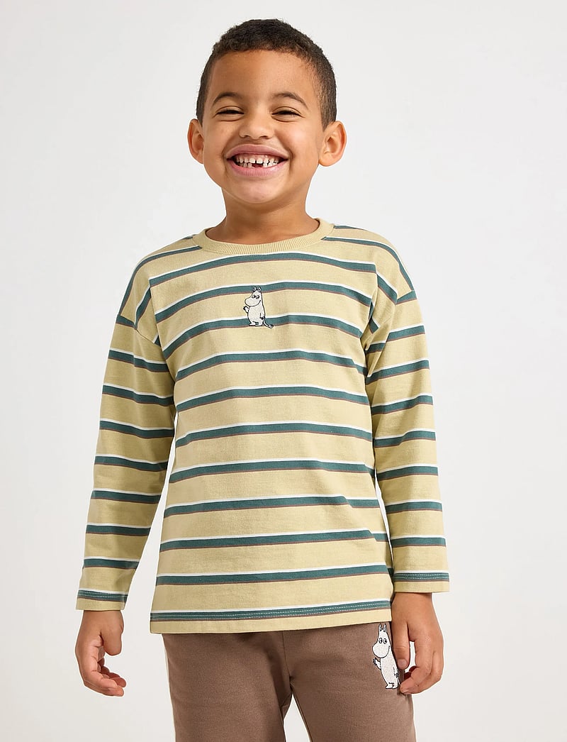 Lindex - Top LS Moomin Stripe - långärmade t-shirts - light dusty green - 0