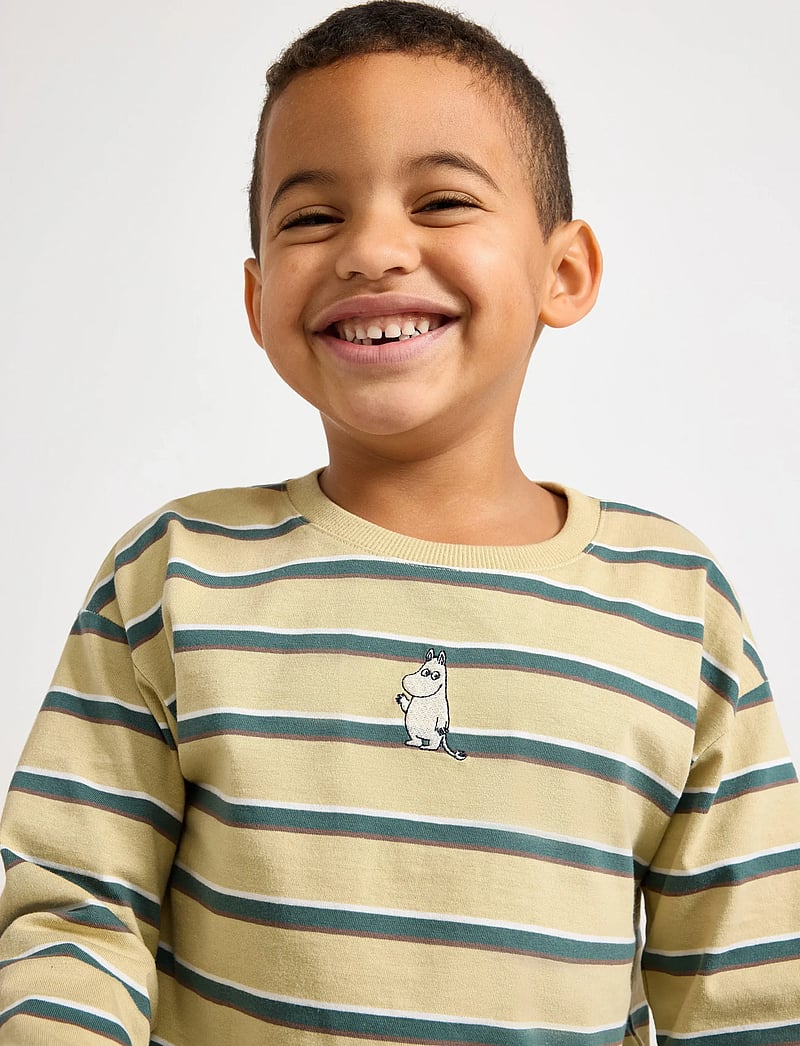 Lindex - Top LS Moomin Stripe - långärmade t-shirts - light dusty green - 4
