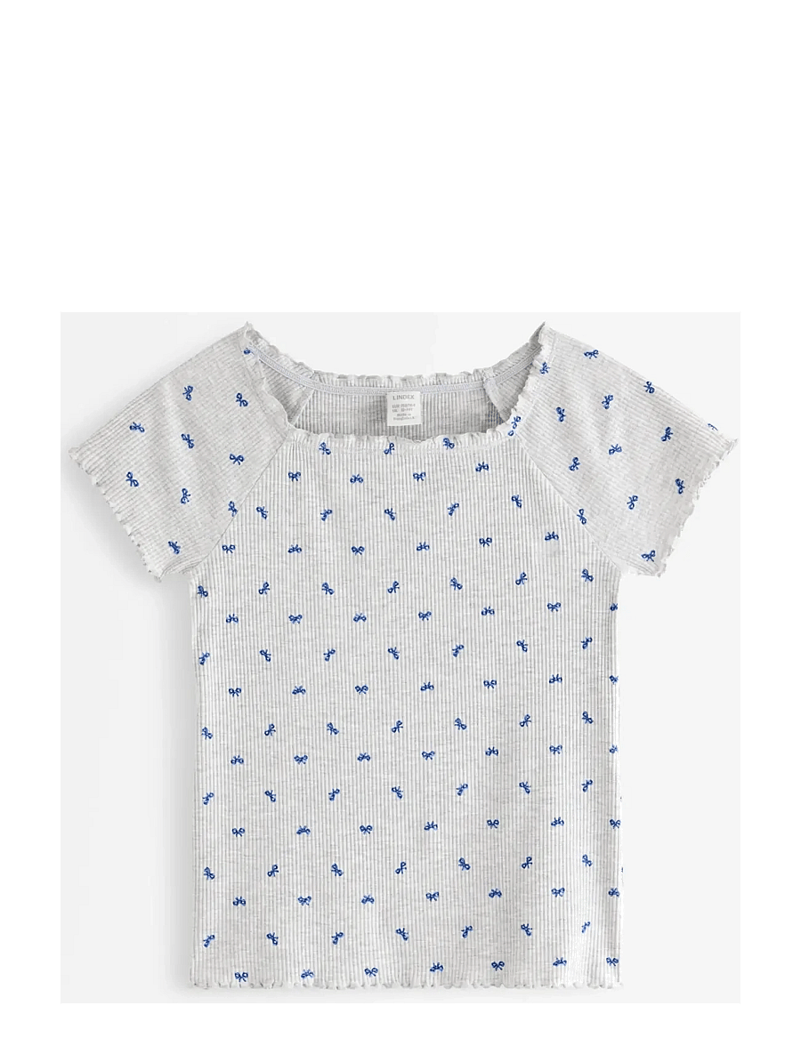 Lindex - Ribbed top - kurzärmelige - light grey melange - 1