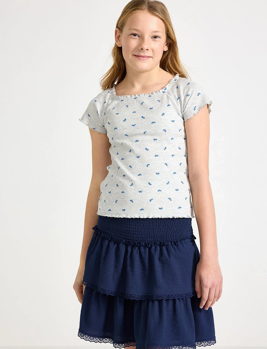 Lindex - Ribbed top - kurzärmelige - light grey melange - 0