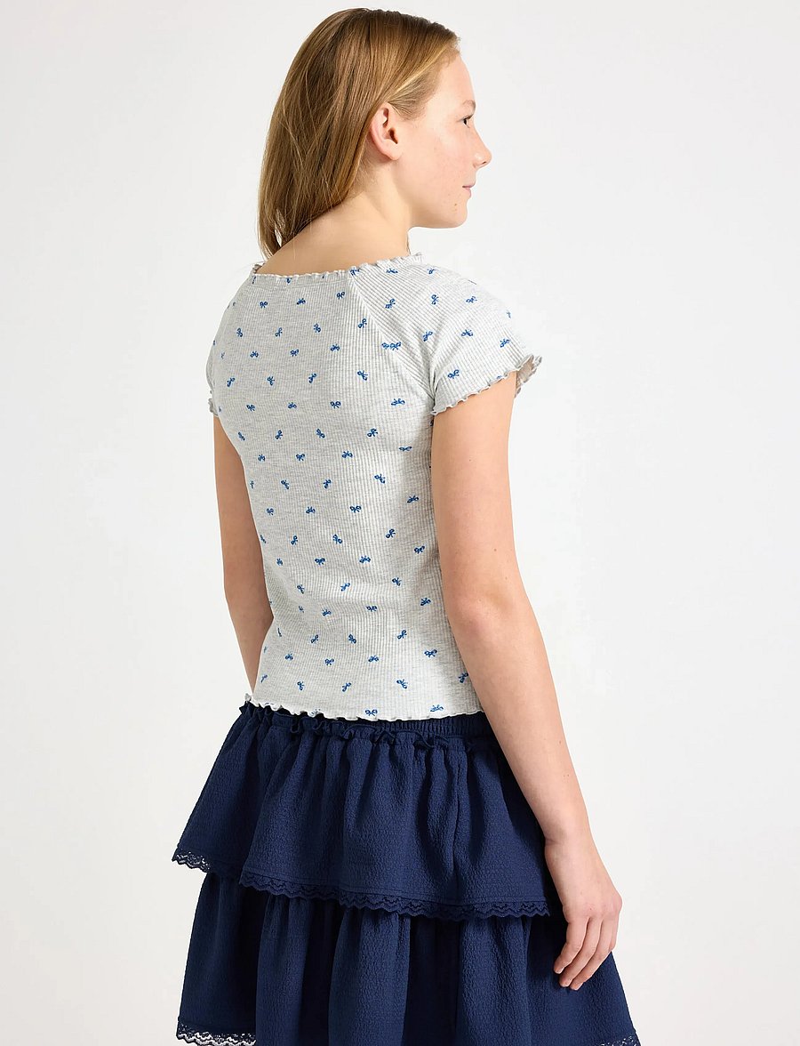 Lindex - Ribbed top - kurzärmelige - light grey melange - 3