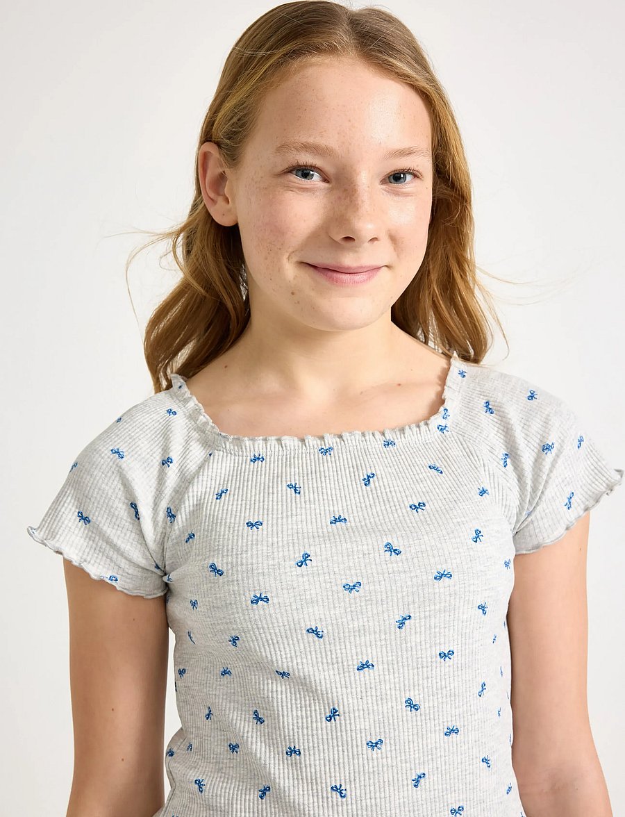 Lindex - Ribbed top - kurzärmelige - light grey melange - 4