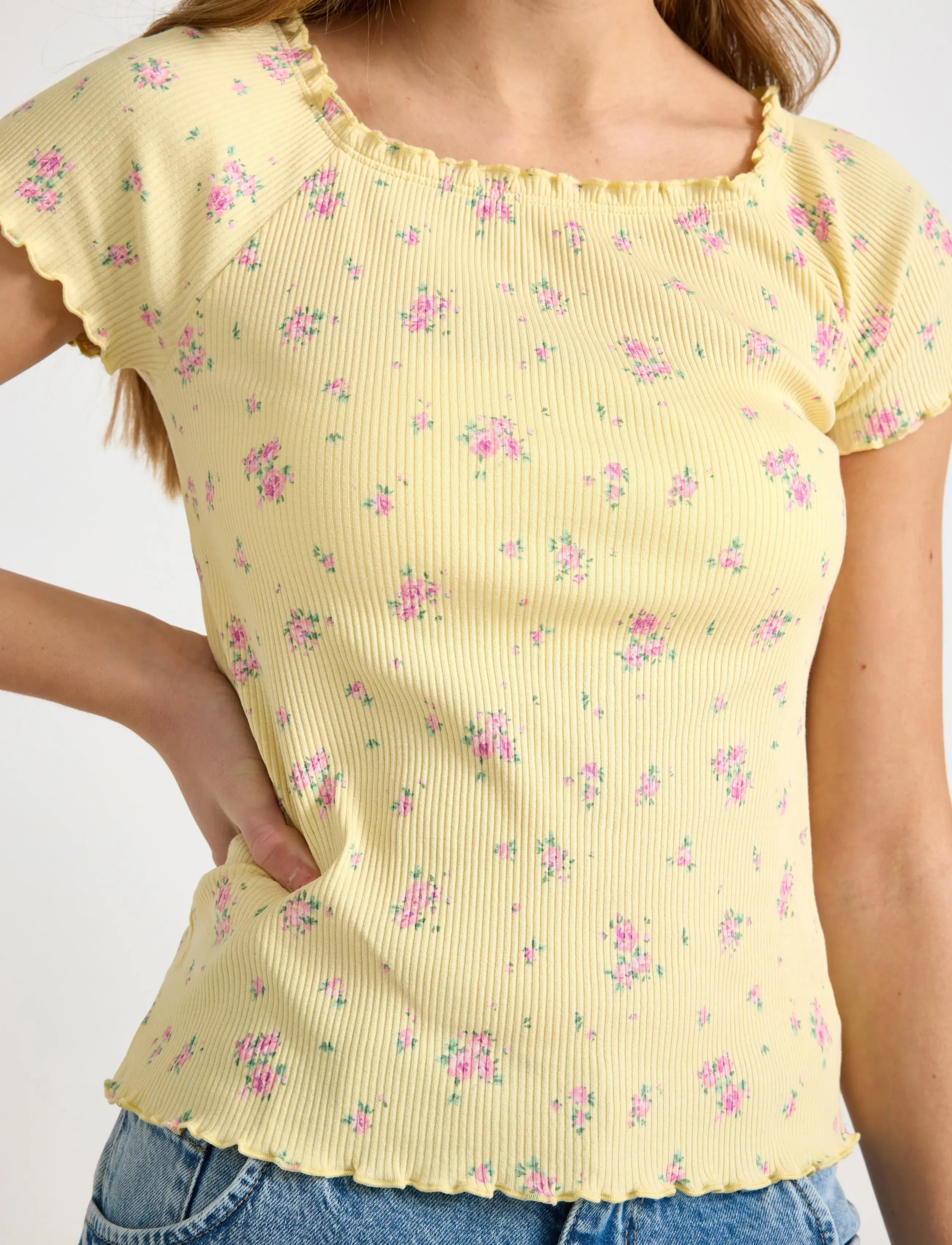 Lindex - Ribbed top - kortærmede t-shirts - light yellow - 4