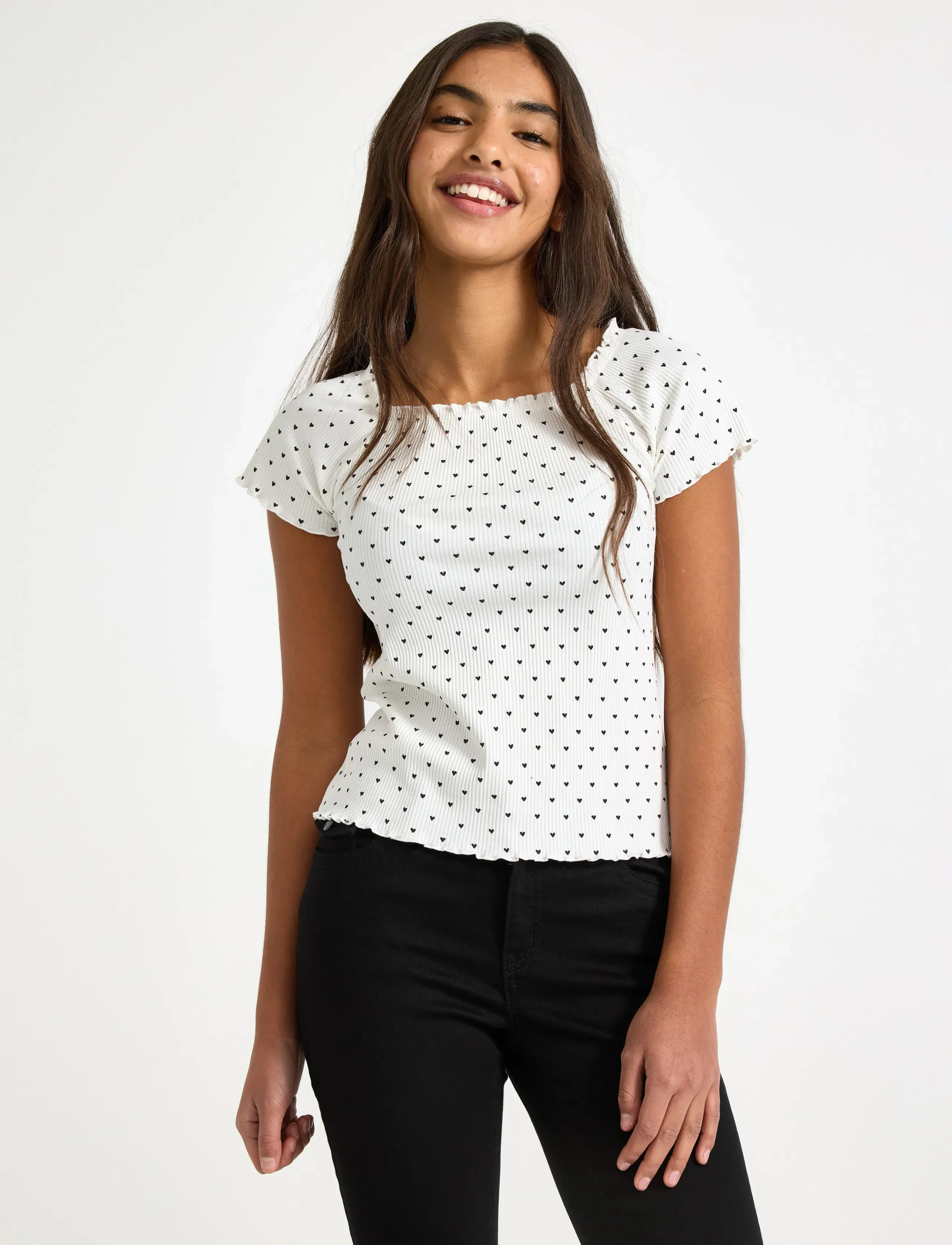 Lindex Ribbed top - T-shirts à manches courtes - OFF WHITE / white