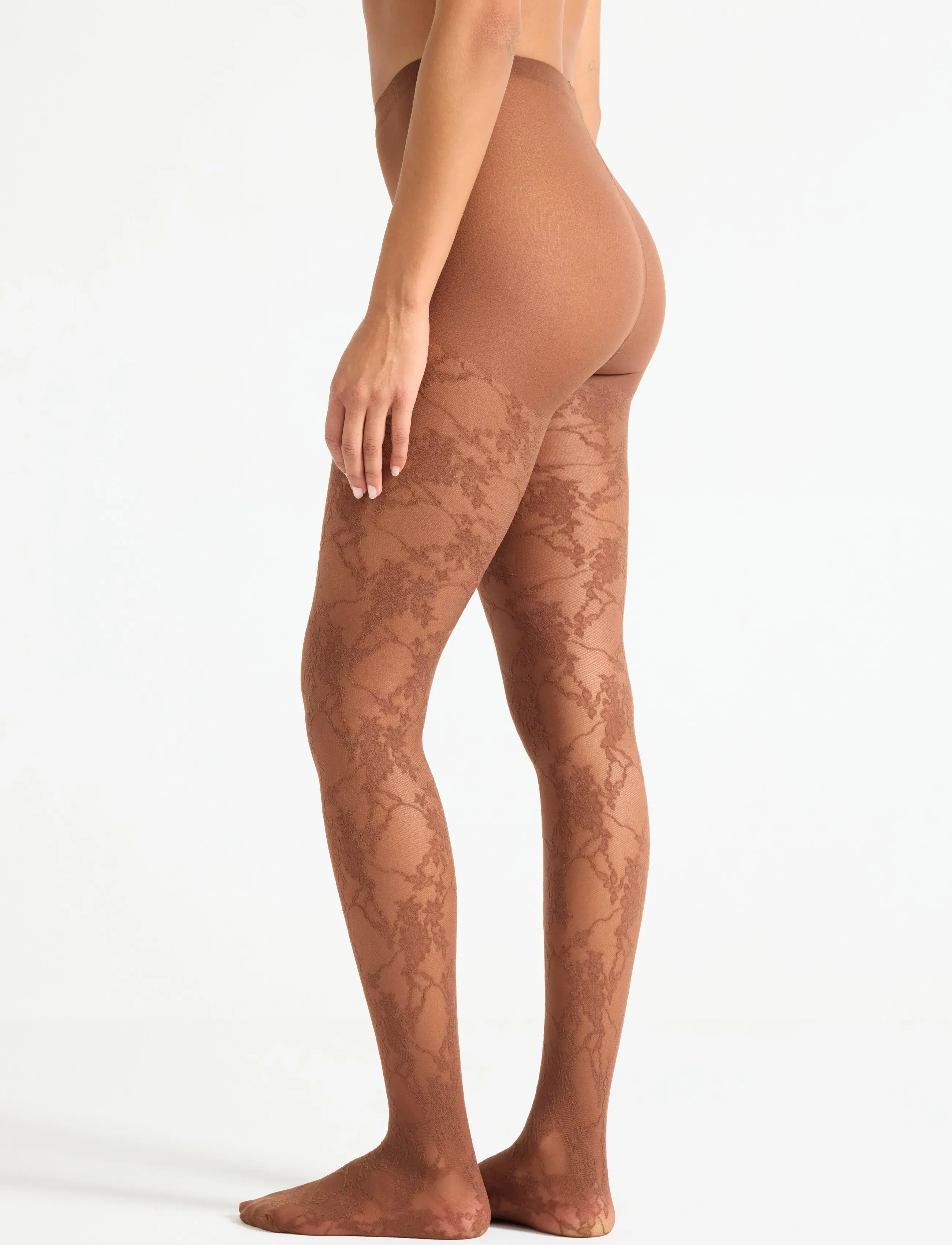 Lindex - tights 30 den lace floral dais - dark dusty brown - 3