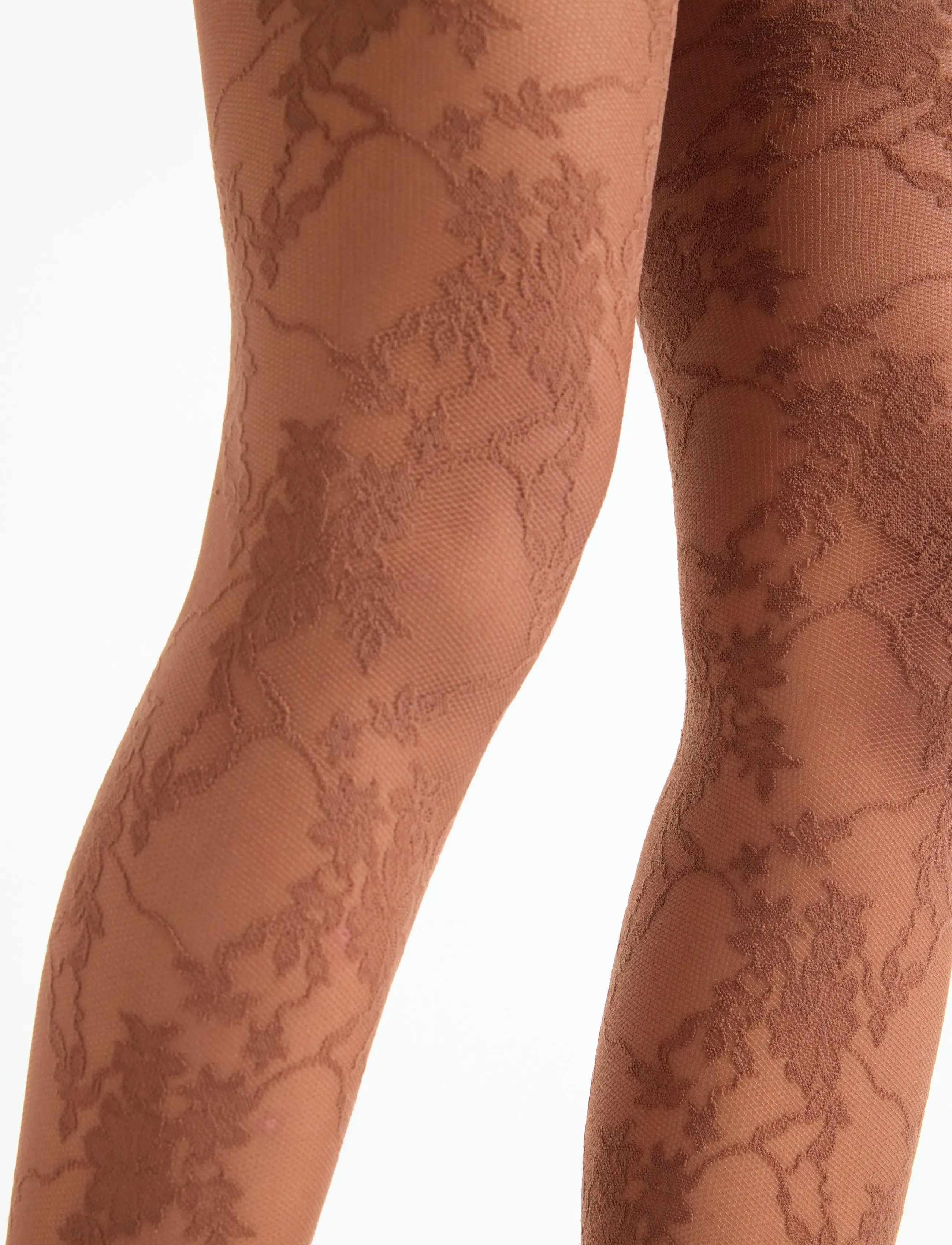 Lindex - tights 30 den lace floral dais - dark dusty brown - 4