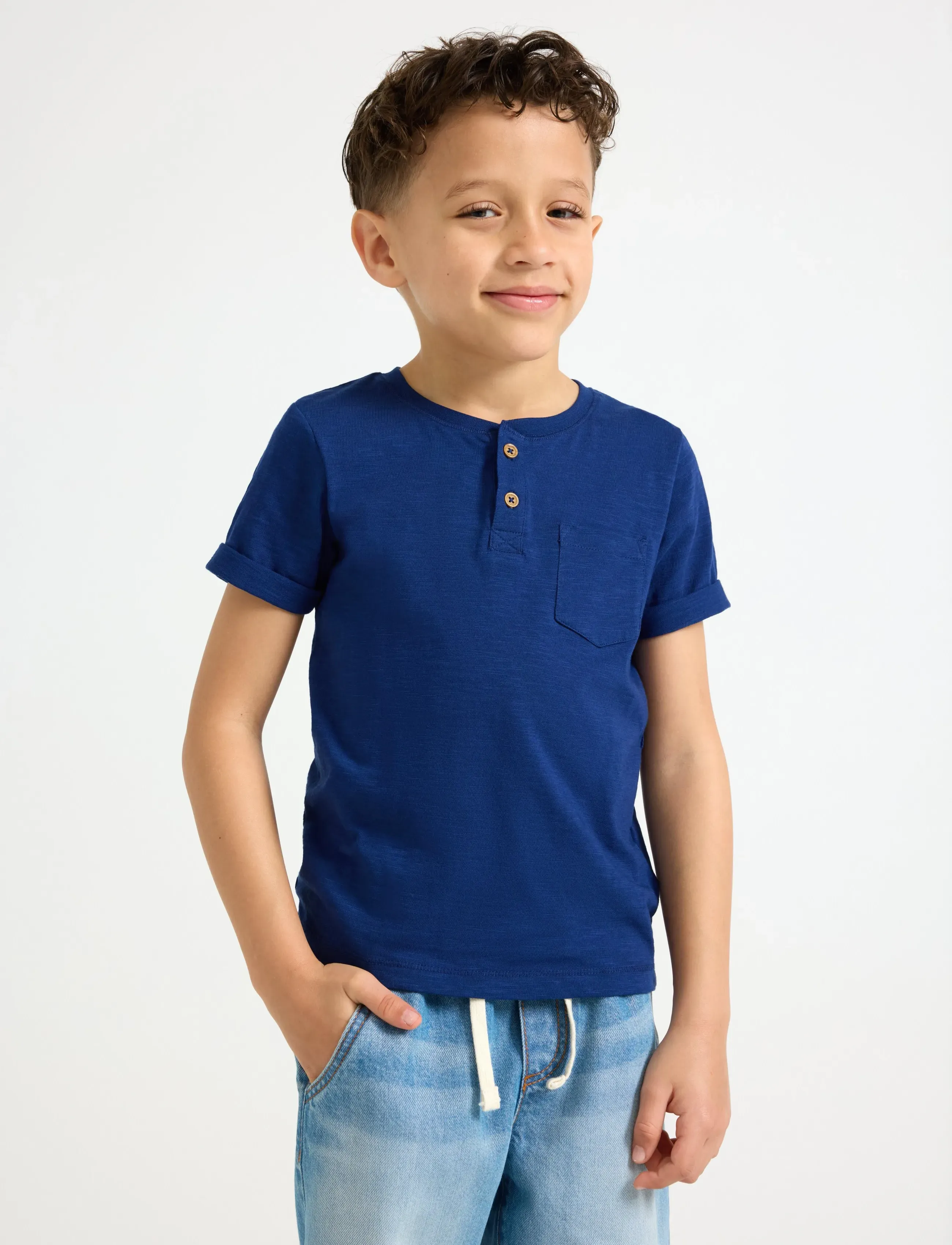 Lindex Top In Slub Jersey, Børn, Henley T-shirt, Brun, Str: 98/104