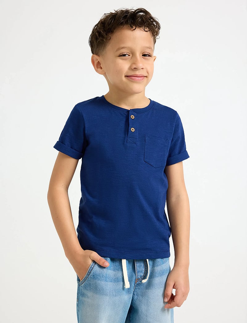 Lindex - Top in slub jersey - kortærmede t-shirts - dark blue - 0