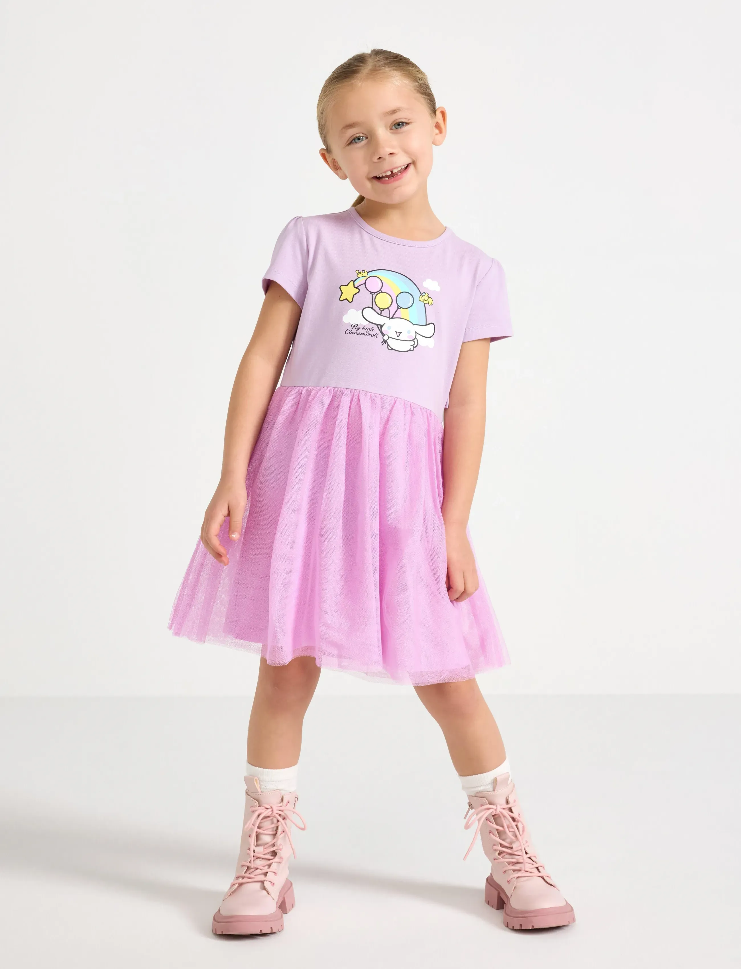 Lindex Cinnamoroll Short-Sleeved Dress With Tulle Skirt, 104, Purple, Fritidskjoler > Kortærmede Fritidskjoler, Børn