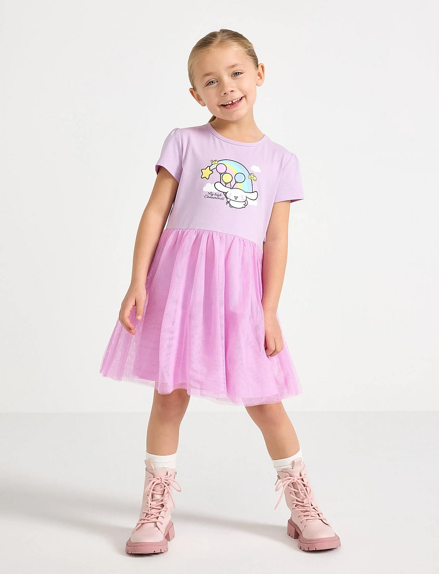 Lindex - Cinnamoroll short-sleeved dress with tulle skirt - sukienki codzienne z krótkim rękawem - light lilac - 0
