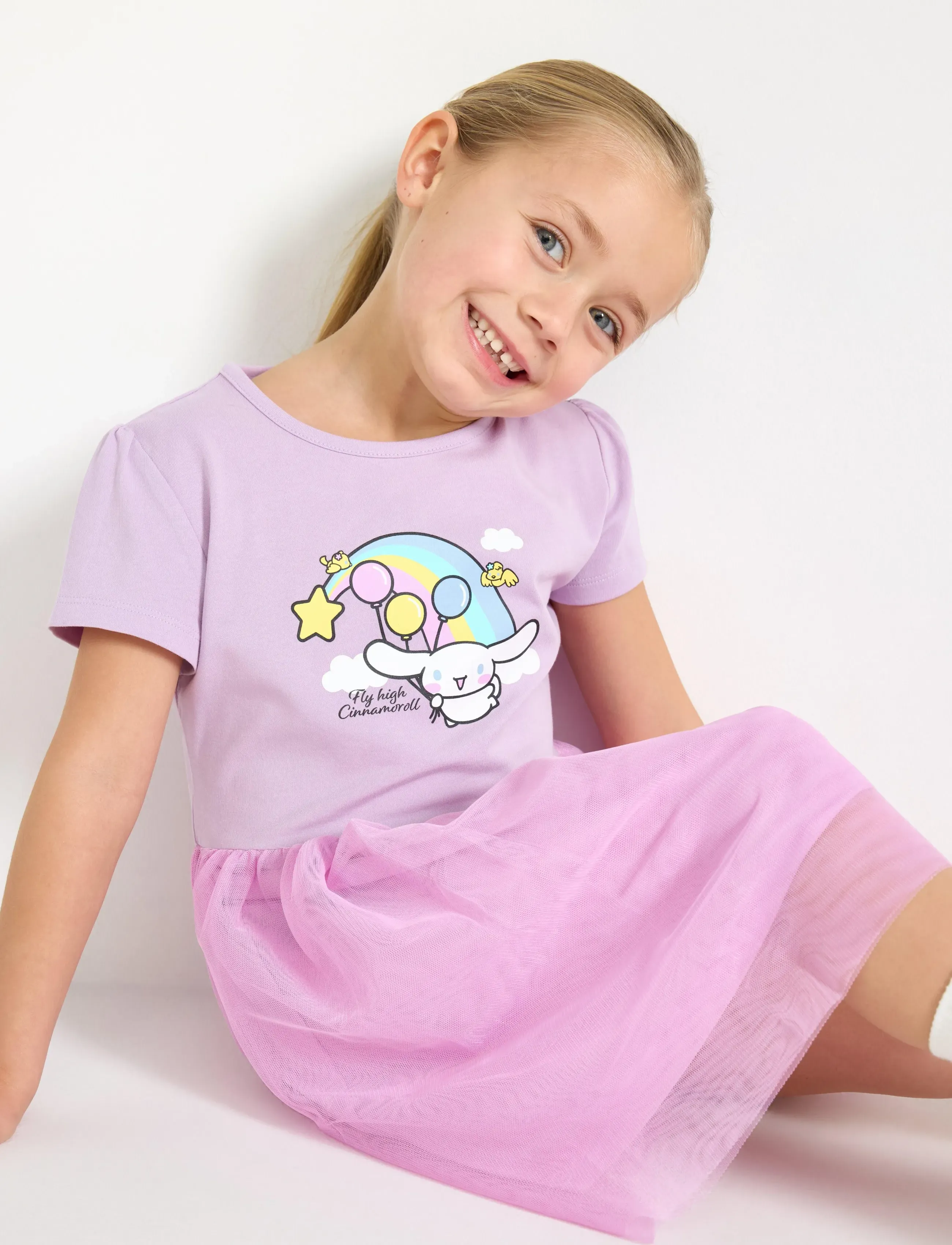 Lindex - Cinnamoroll short-sleeved dress with tulle skirt - kurzärmelige freizeitkleider - light lilac - 4