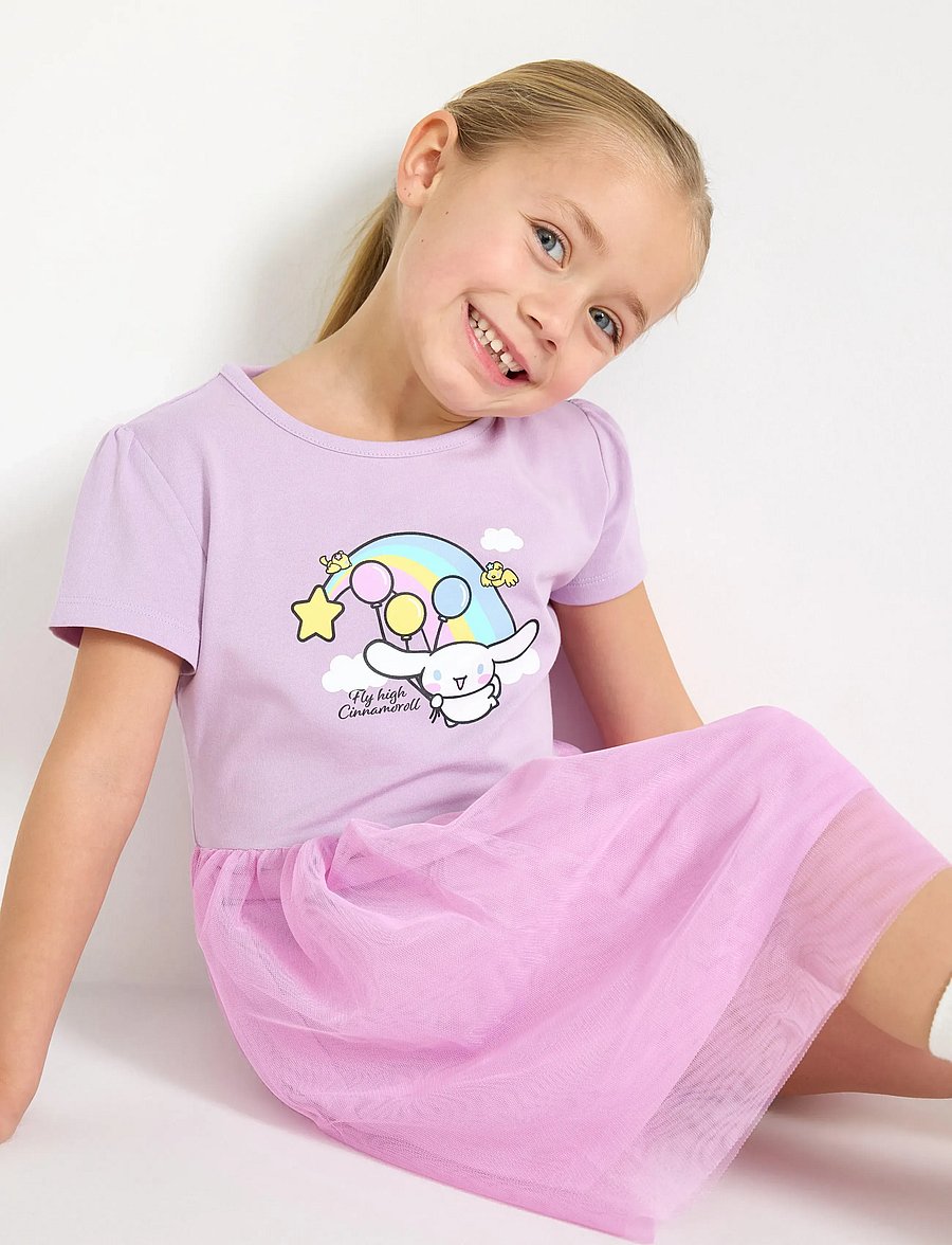 Lindex - Cinnamoroll short-sleeved dress with tulle skirt - sukienki codzienne z krótkim rękawem - light lilac - 4