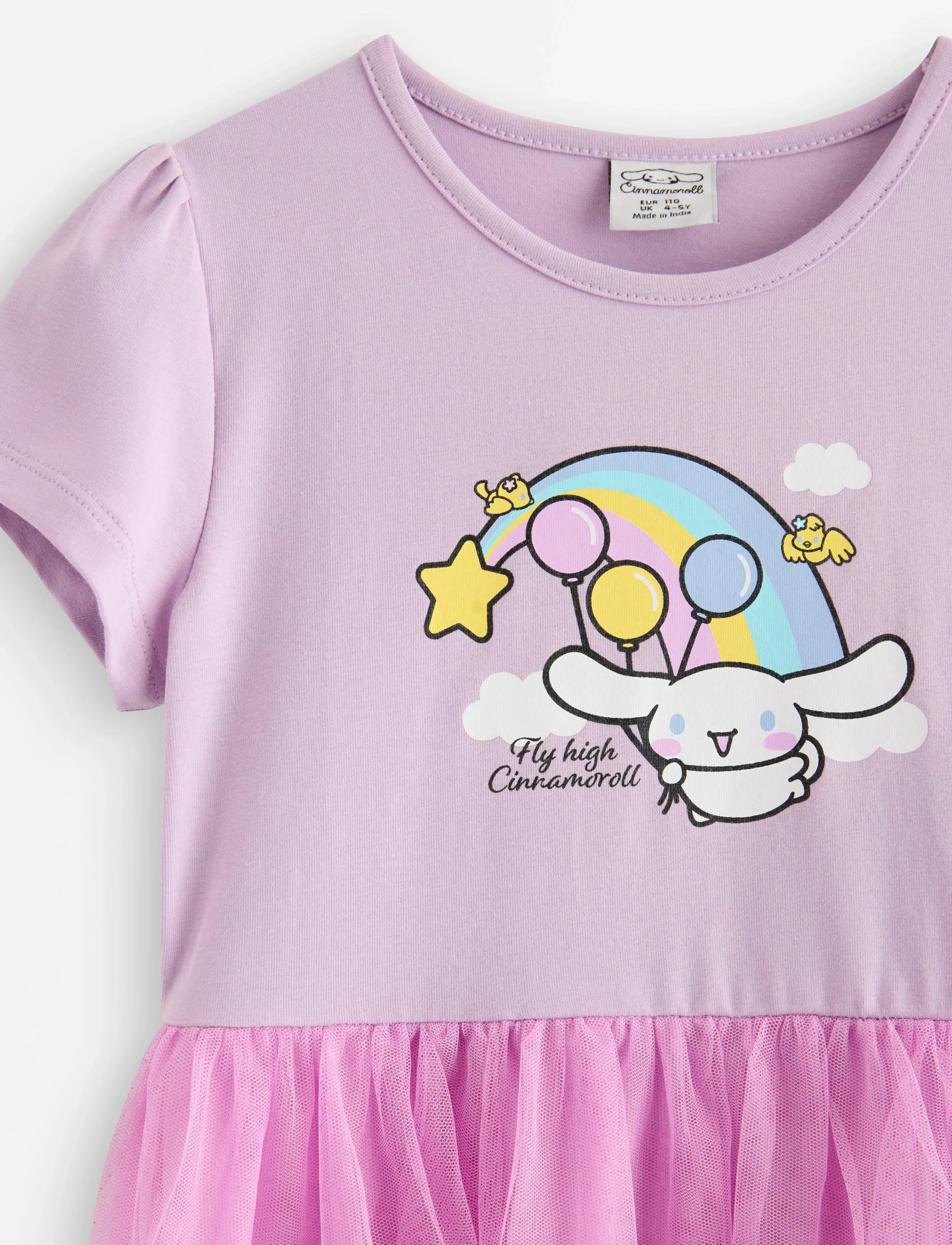 Lindex - Cinnamoroll short-sleeved dress with tulle skirt - kurzärmelige freizeitkleider - light lilac - 5