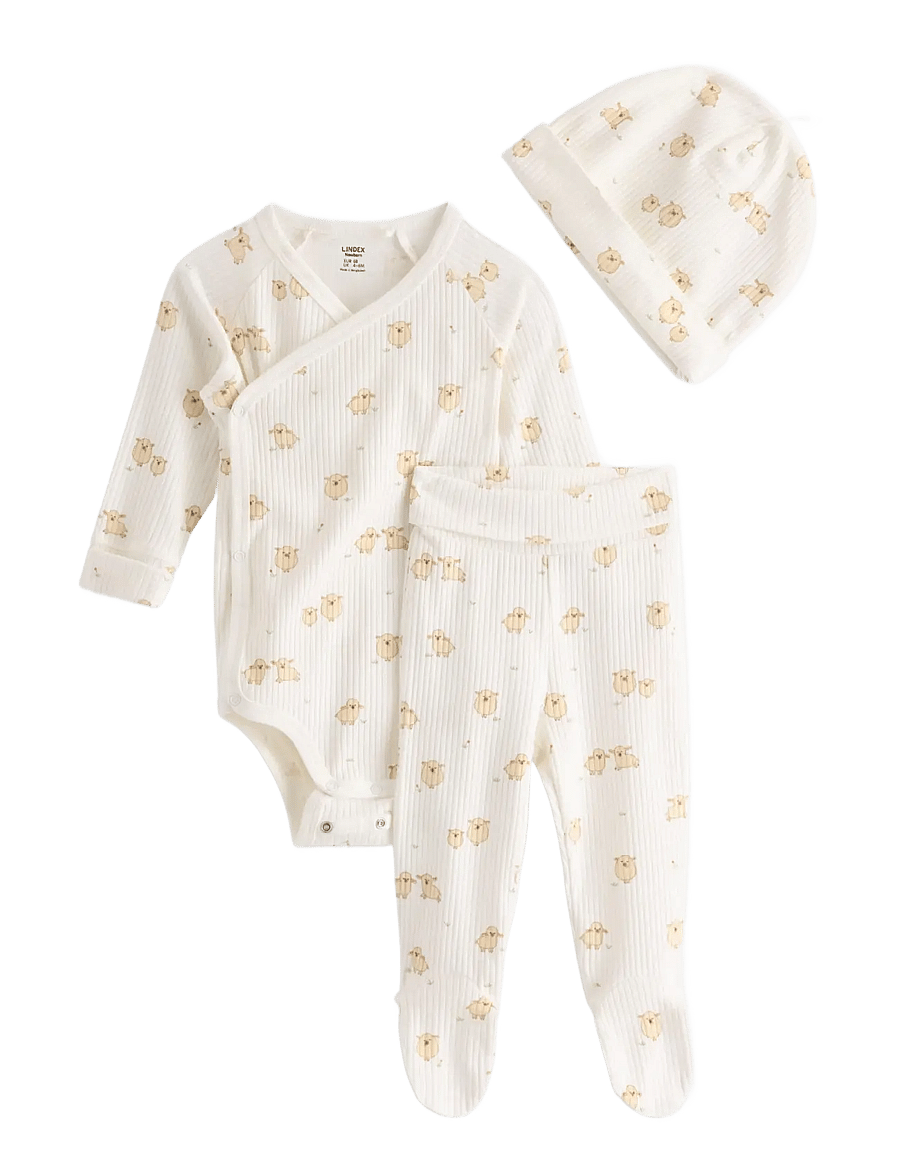 Lindex - 3-piece baby starter kit - sets mit body - light dusty white - 0