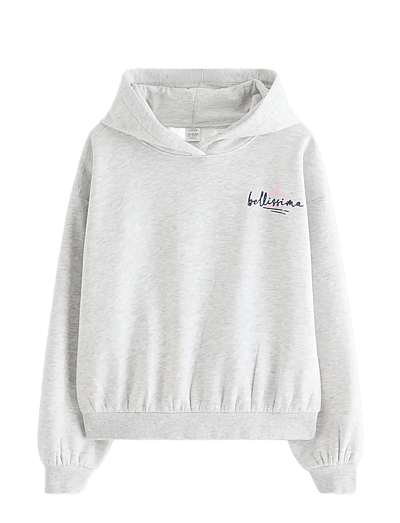 Lindex Sweatshirt with hood and print - Kapuzenpullover - LIGHT GREY MELANGE / grey