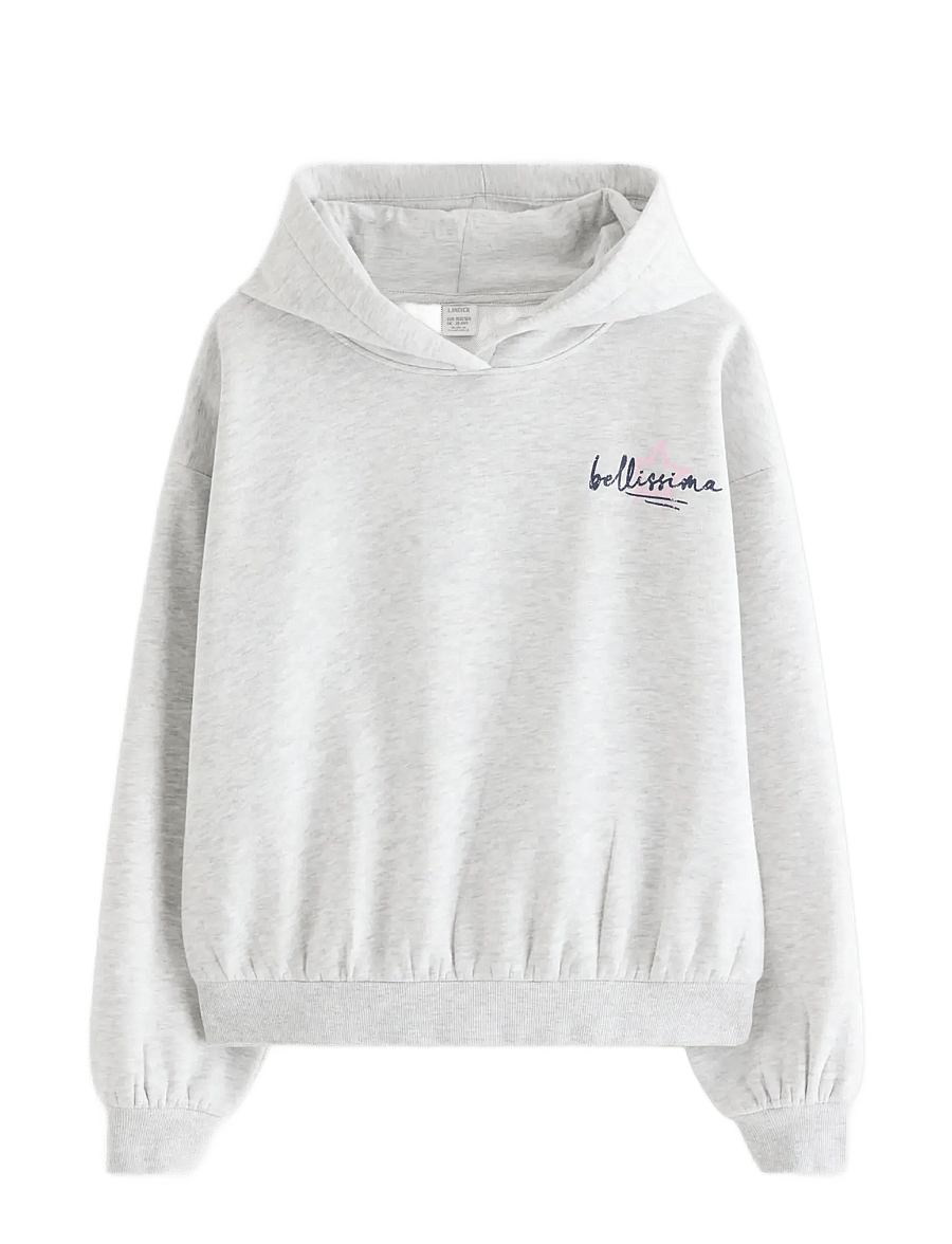 Lindex - Sweatshirt with hood and print - hættetrøjer - light grey melange - 1