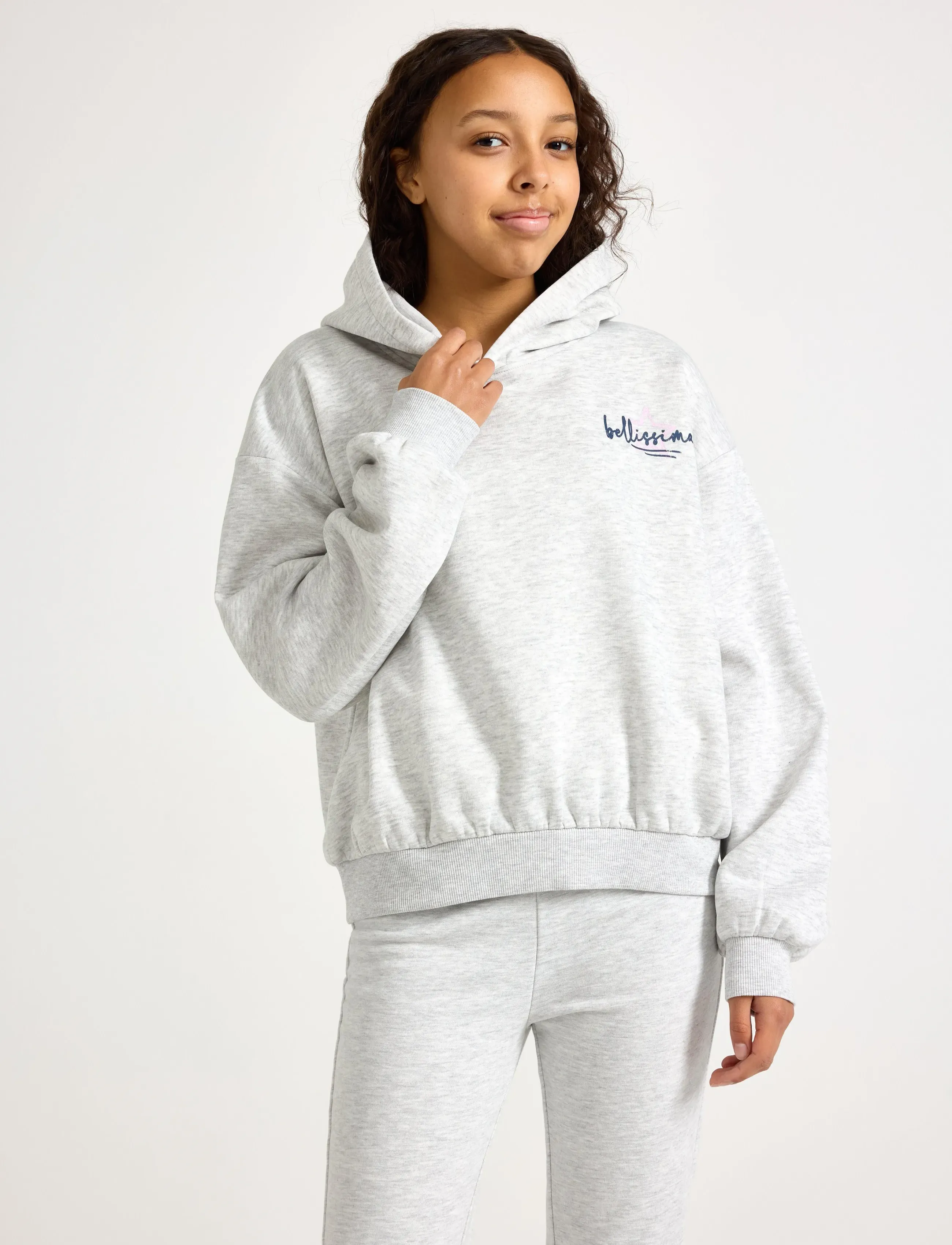 Lindex Sweatshirt With Hood And Print, 134/140, Sweatshirts & Hoodies, Grau - Kinder