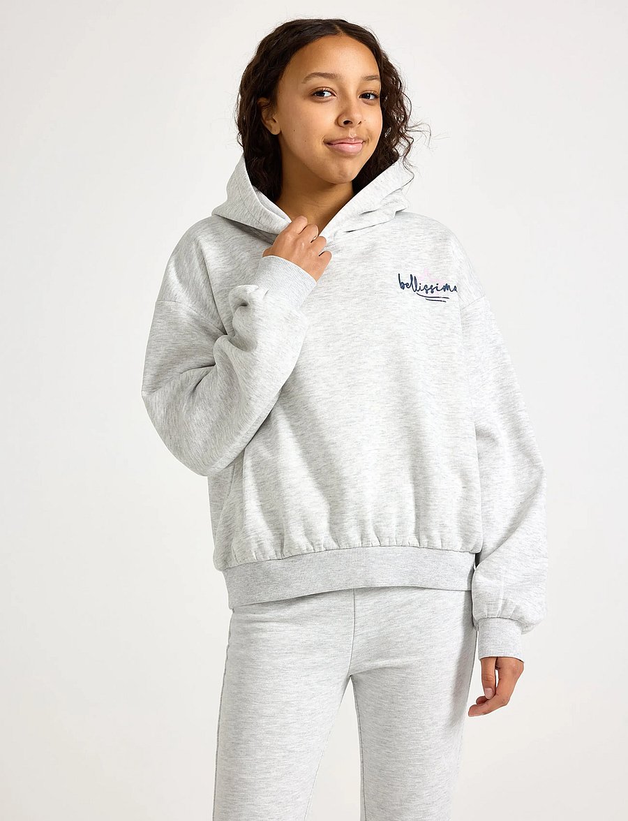Lindex - Sweatshirt with hood and print - hættetrøjer - light grey melange - 0