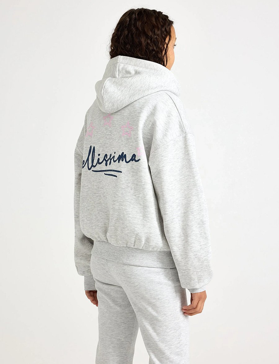 Lindex - Sweatshirt with hood and print - hættetrøjer - light grey melange - 3