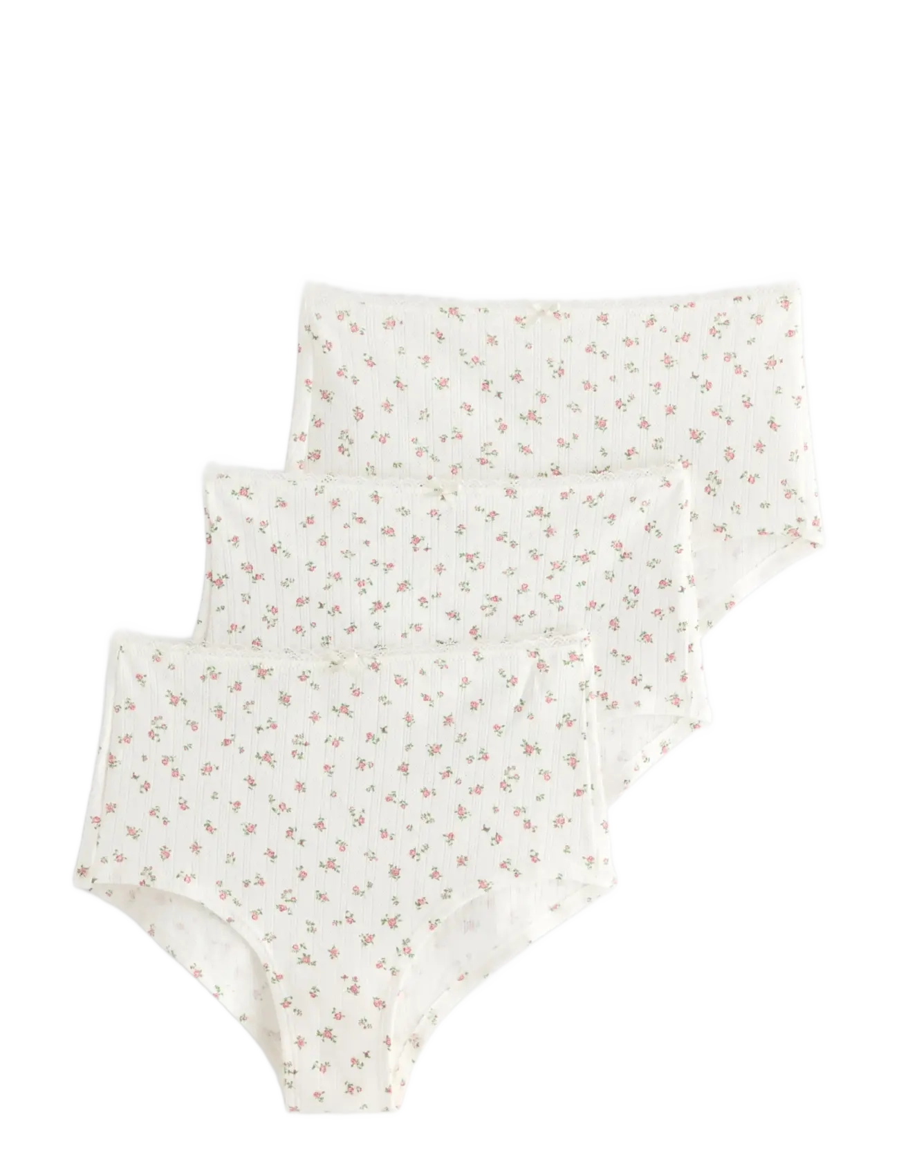 Lindex 3 Pack Brief High Pointelle Co, XXL, Panties, Rosa - Briefs, Frauen