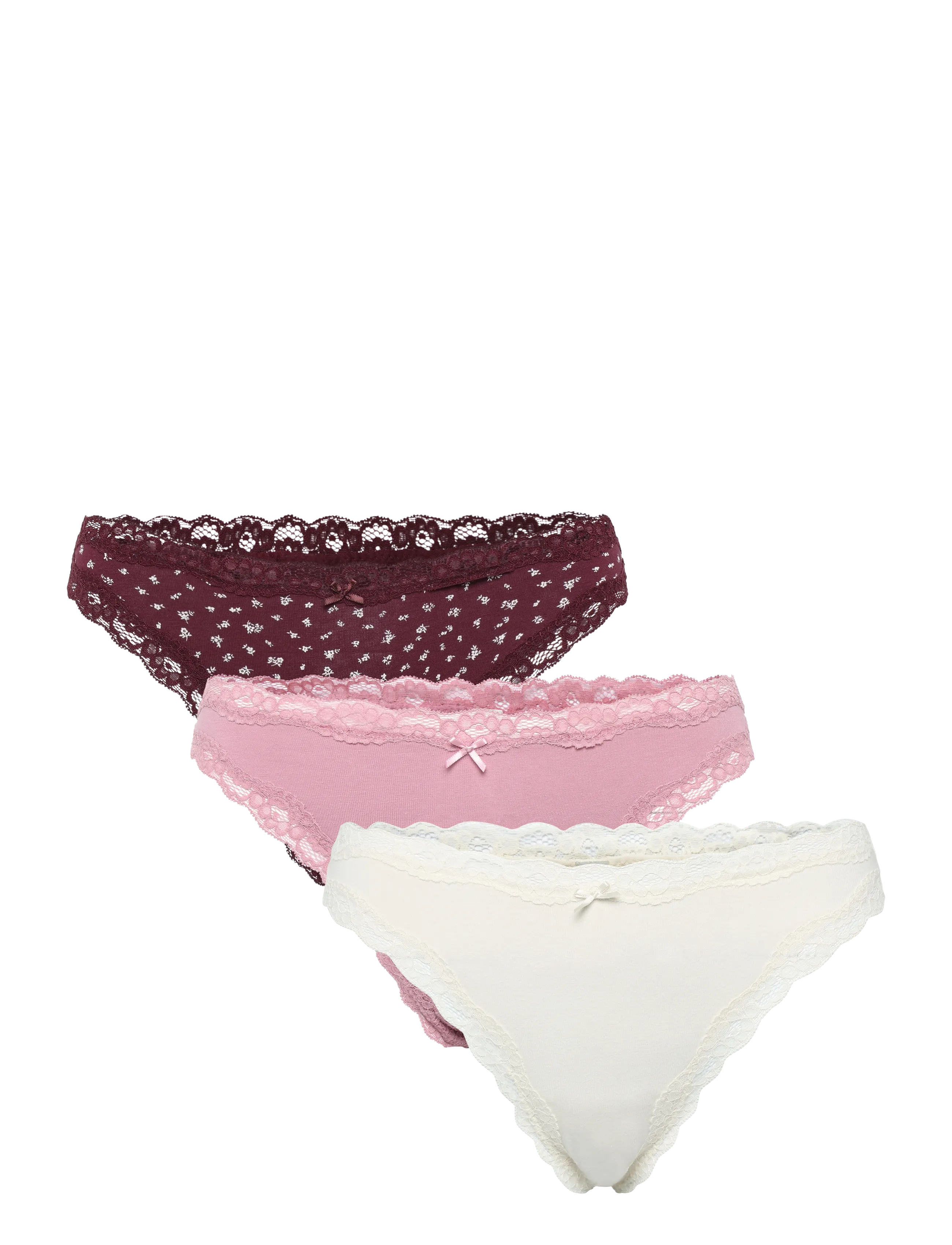Lindex 3-pack thong with lace details - Kampagne - DARK DUSTY RED / burgundy
