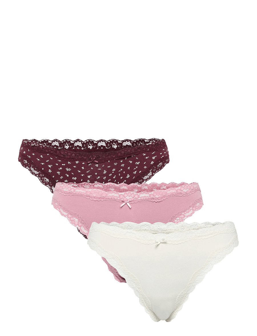 Lindex - 3-pack thong with lace details - stringu biksītes - dark dusty red - 1