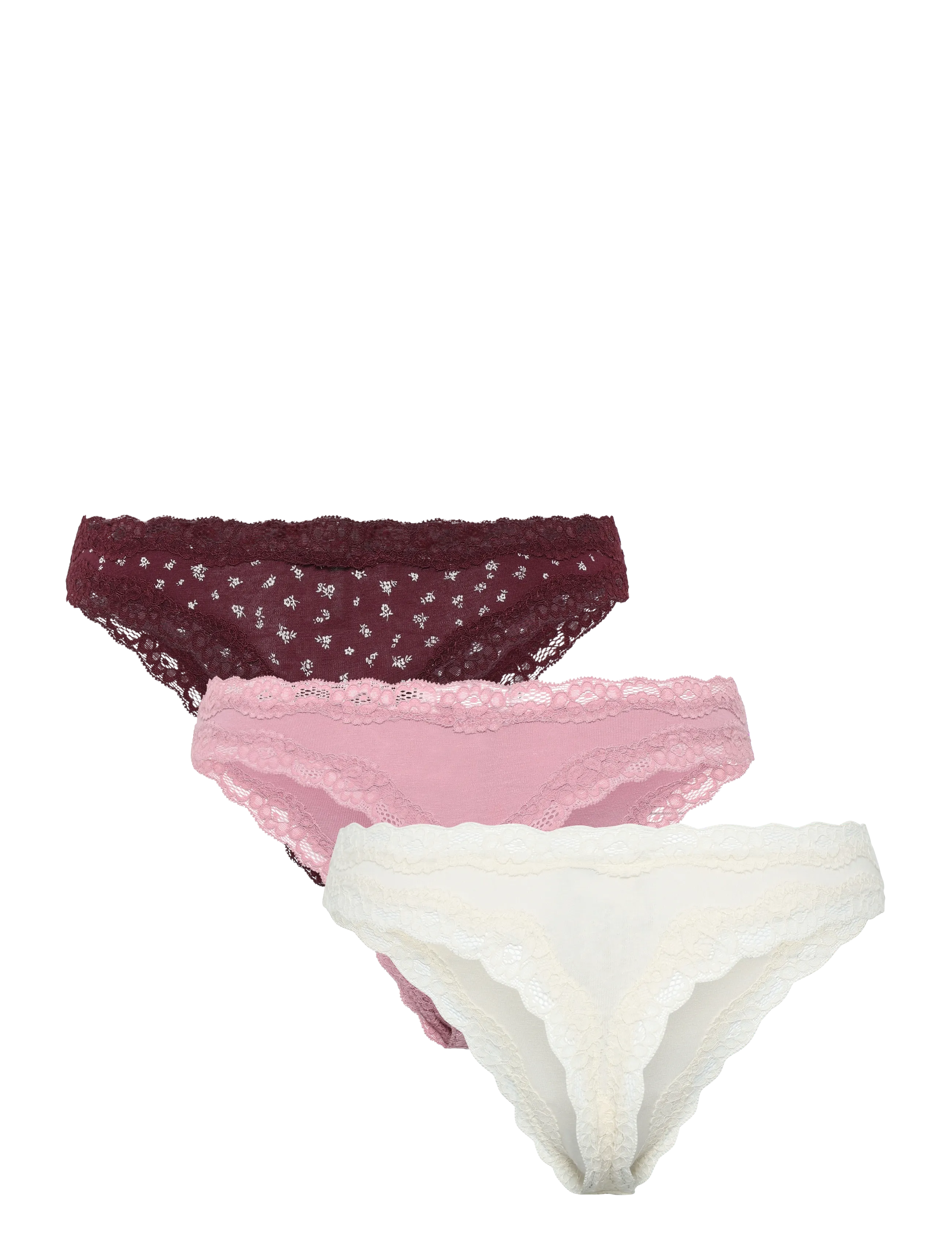 Lindex - 3-pack thong with lace details - stringtrusser - dark dusty red - 2