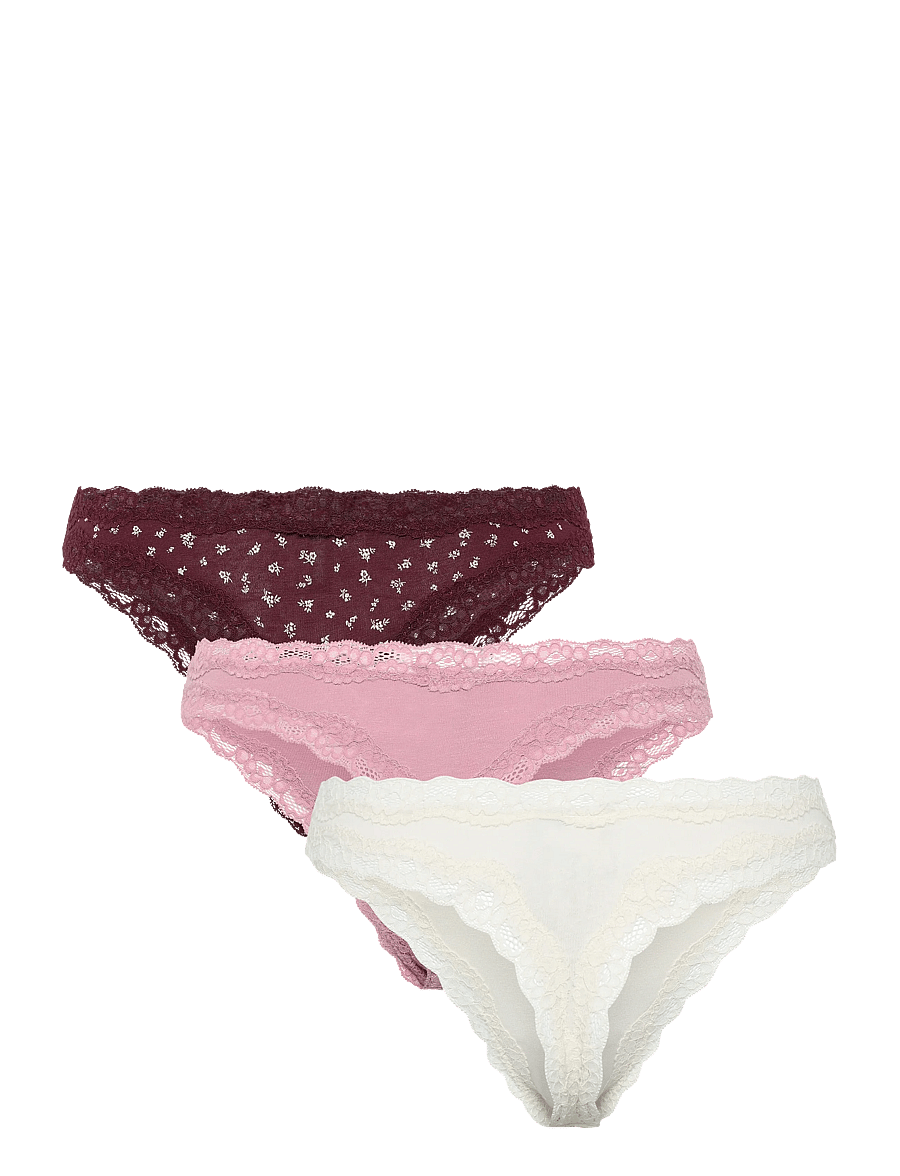 Lindex - 3-pack thong with lace details - stringu biksītes - dark dusty red - 2