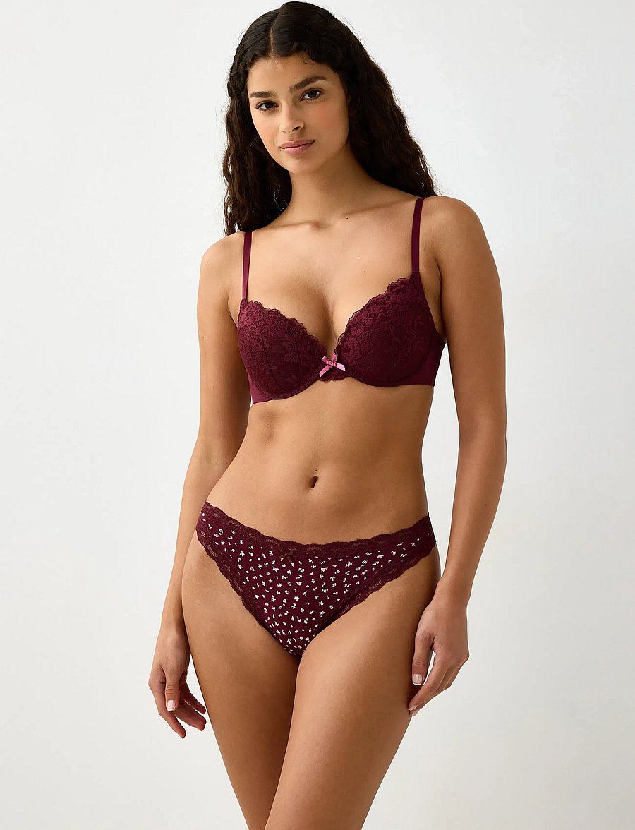 Lindex - 3-pack thong with lace details - stringu biksītes - dark dusty red - 0
