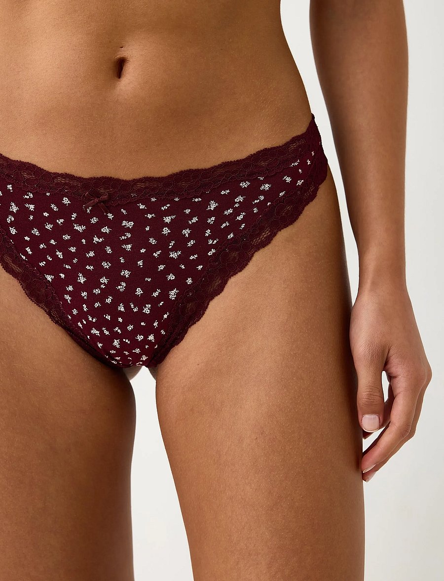 Lindex - 3-pack thong with lace details - stringu biksītes - dark dusty red - 4