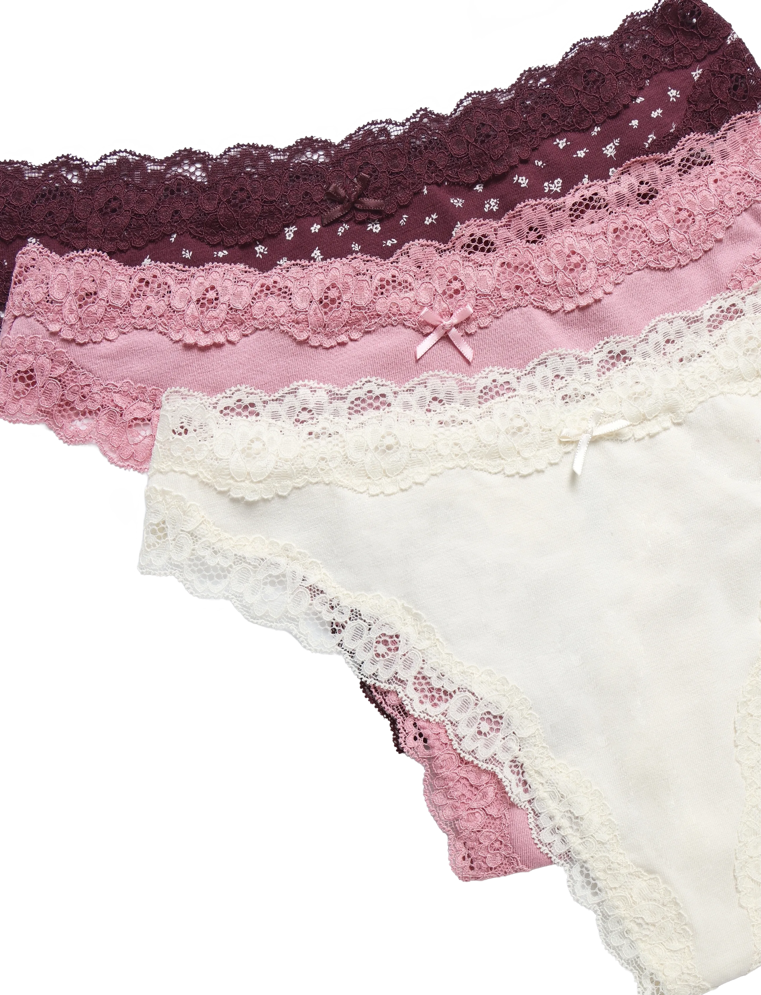 Lindex - 3-pack thong with lace details - stringtrusser - dark dusty red - 5