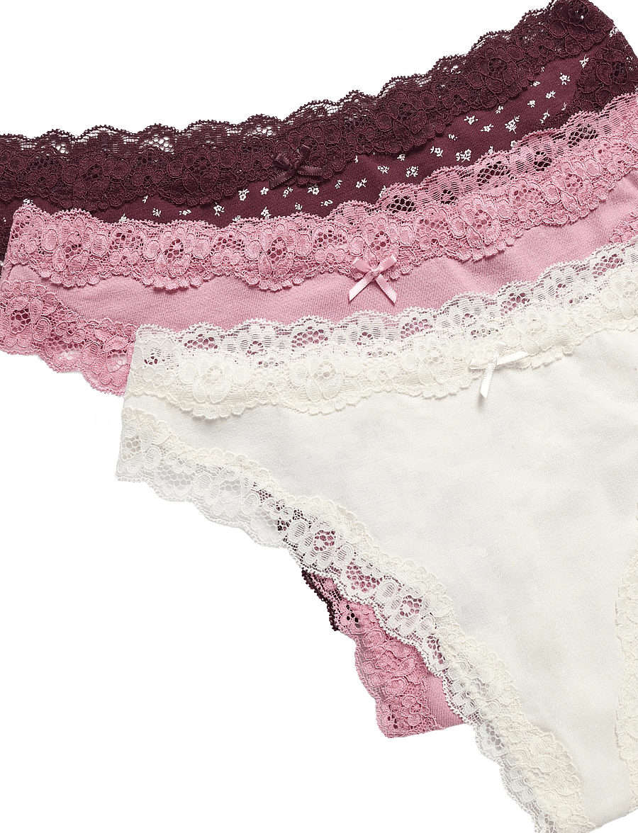 Lindex - 3-pack thong with lace details - stringu biksītes - dark dusty red - 5